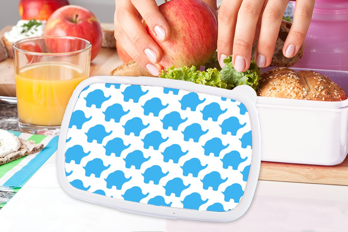 - MuchoWow Lunchbox (2-tlg), Jungs Kinder Erwachsene, und weiß - für Elefant Blau Design, Kunststoff, für und Mädchen Brotdose, Brotbox