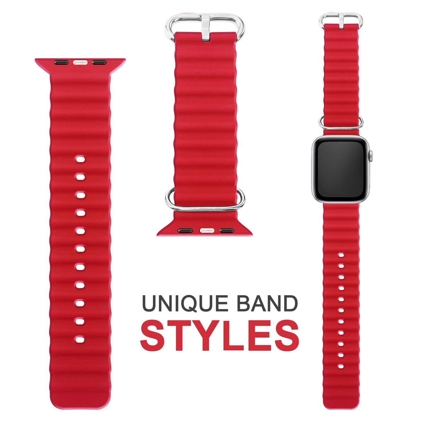 Nalia Smartwatch-Armband Apple Watch 38mm/40/41/42(Serie 10/11), Ocean Style Sportarmband / Silikon Ersatzband / Metall-Ring Verschluss