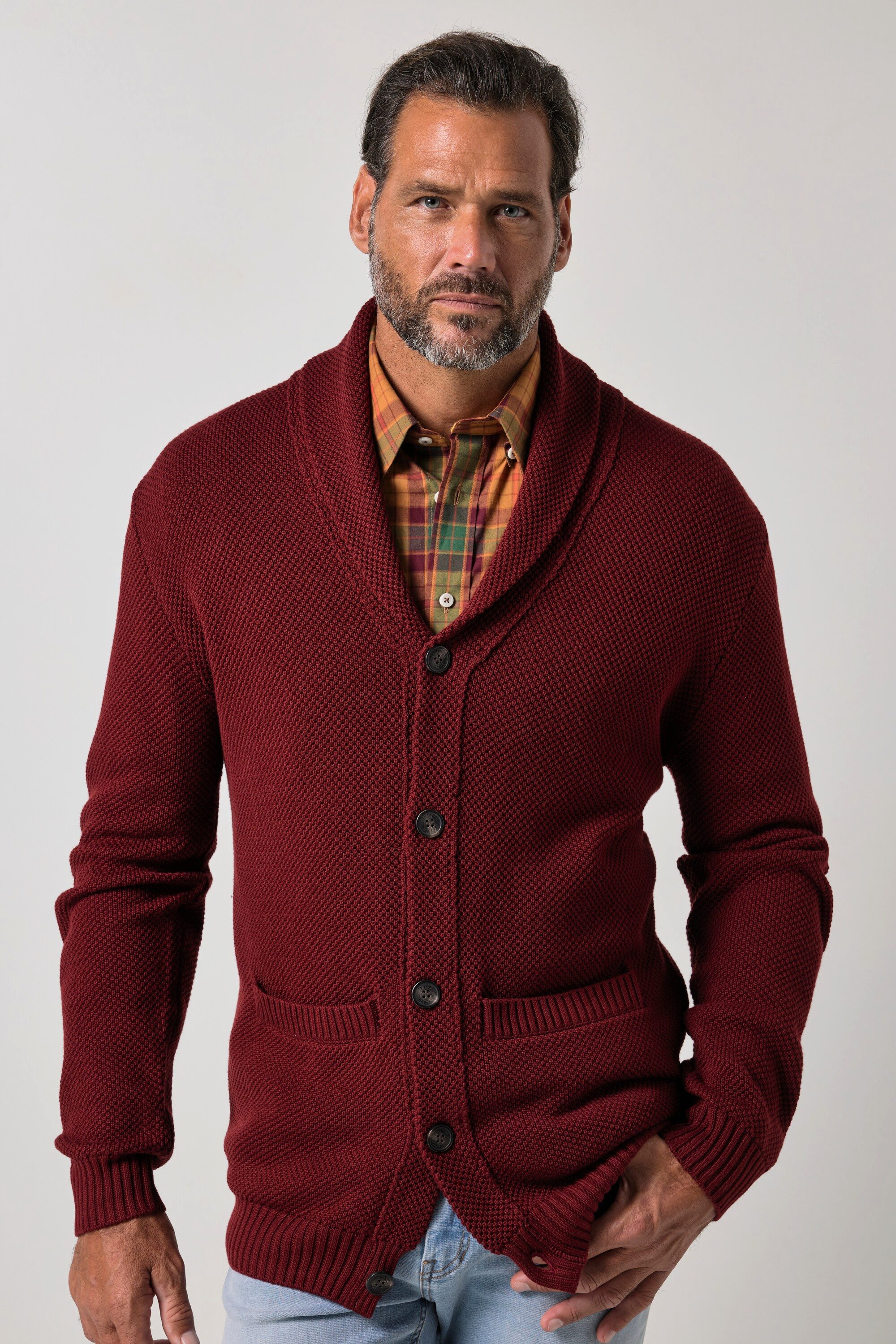 JP1880 Poloshirt Strickjacke Strukturstrick Schalkragen bis 7 XL