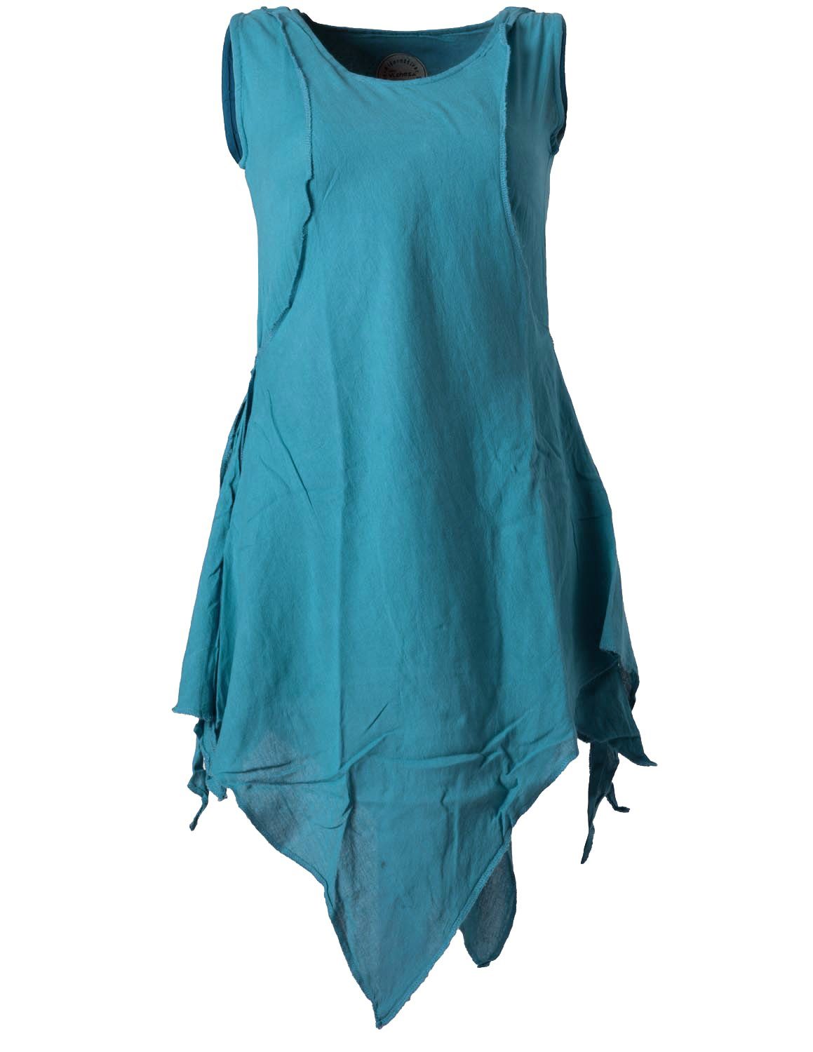 Vishes Tunikakleid Zipfeliges Lagenlook Shirt Tunika im Used-Look Hippie, Ethno, Elfen, Goa Style türkis