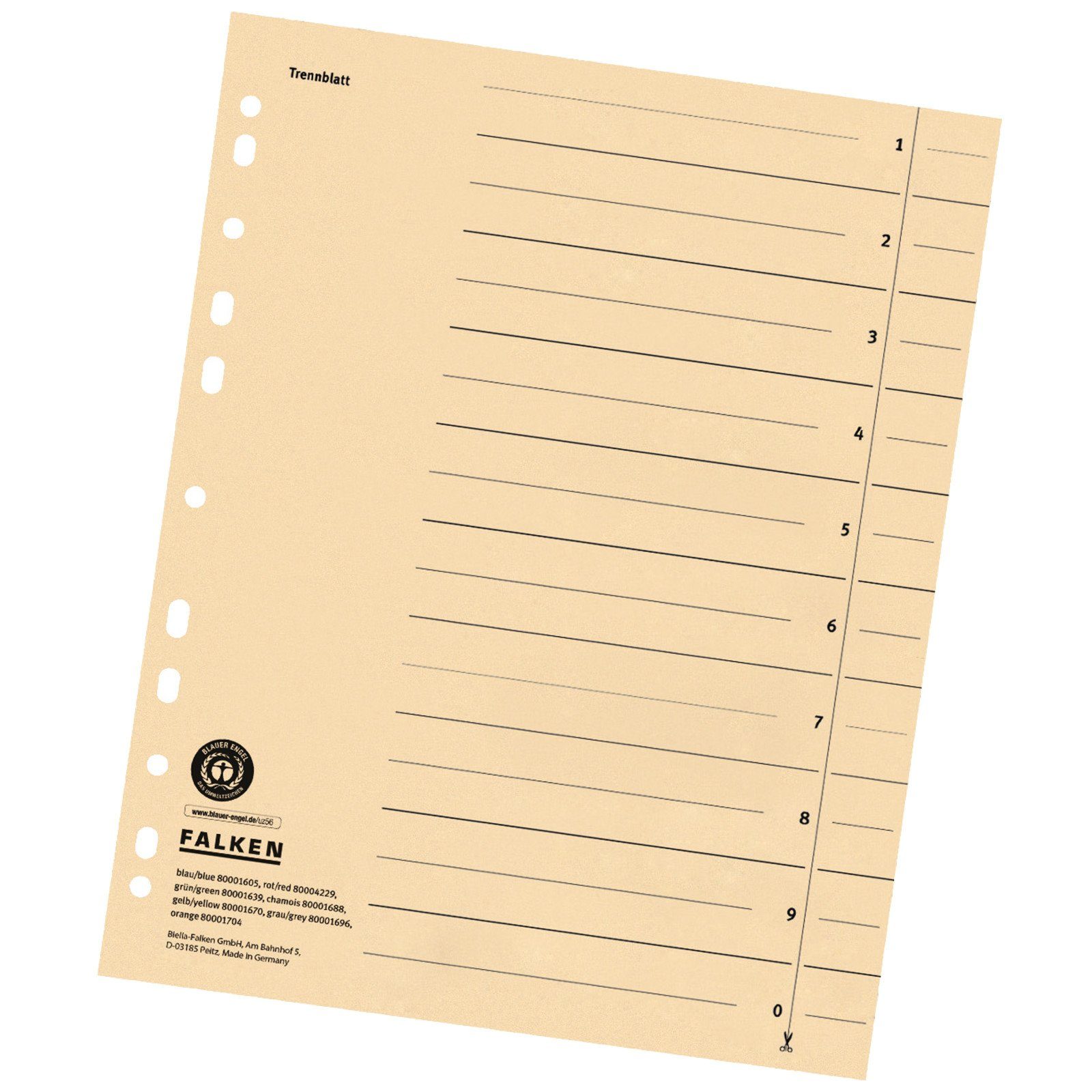 Falken Aktenordner, Trennblätter Register DIN A4 Karton liniert 24 x 29,7 230g/m² Chamois