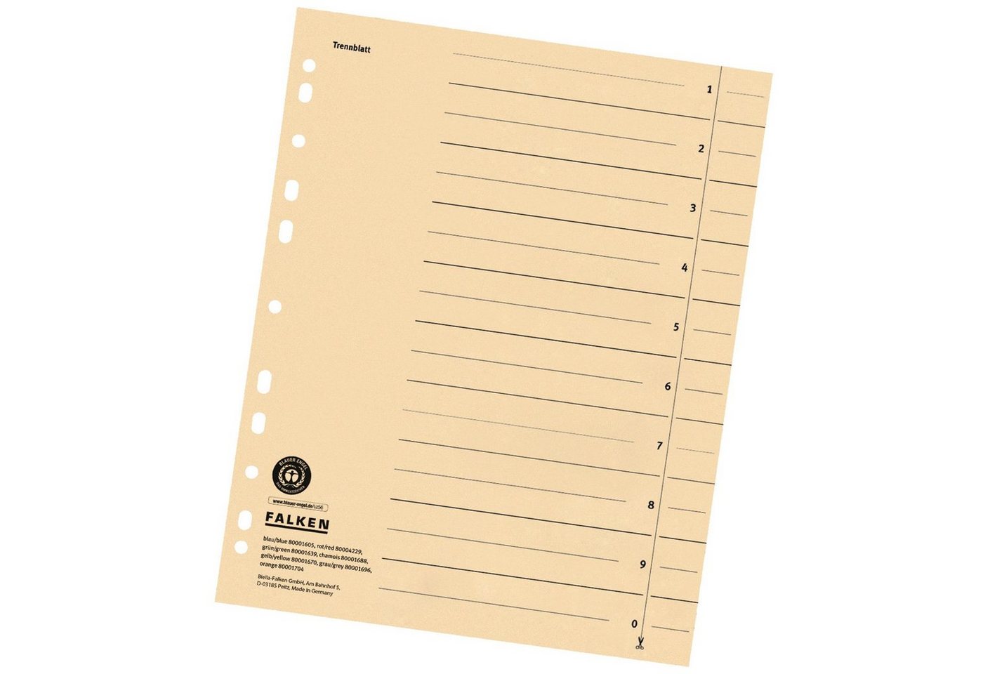 Falken Aktenordner, Trennblätter Register DIN A4 Karton liniert 24 x 29,7 230g/m² Chamois