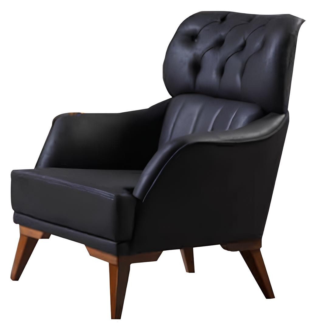 Xlmoebel Chesterfield-Sofa Schwarz-Orange Chesterfield Sofagarnitur für elegantes Wohnen, 3 Teile, Hergestellt in Europa