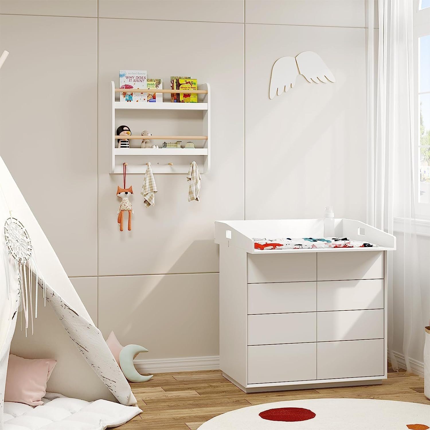 Woltu Kinderregal, 1-tlg., Bücherregal Wandregal mit 2 Ablagen 4 Hake aus M günstig online kaufen