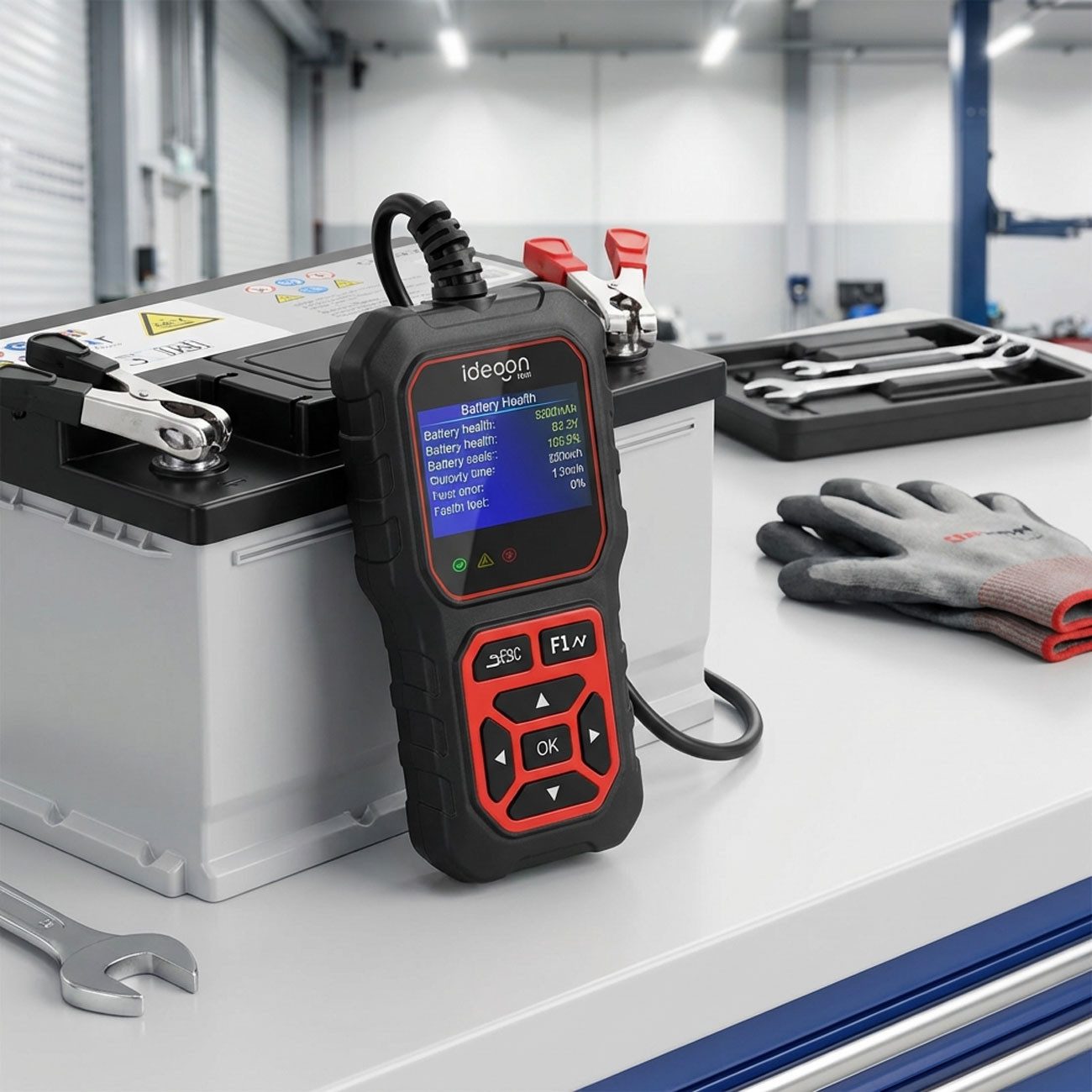 shop'n smile ideoon Batterietester Batterietester mit 2.4 Zoll LCD Farbdisplay Autobatterie Prüfgerät, für Nass AGM Gel EFB Lithium, 12V 24V Starttest