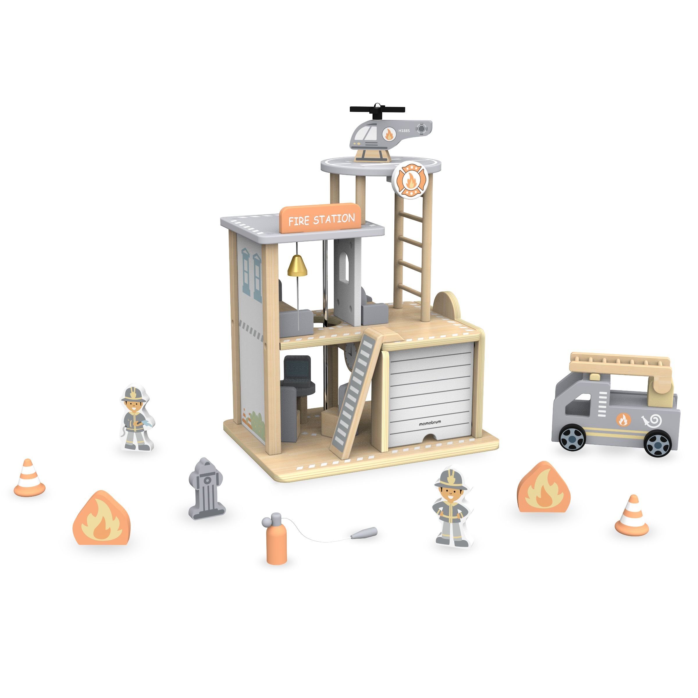 Mamabrum Spiel-Feuerwehrwache Feuerwehrstation Spielset - Holzspielzeug günstig online kaufen