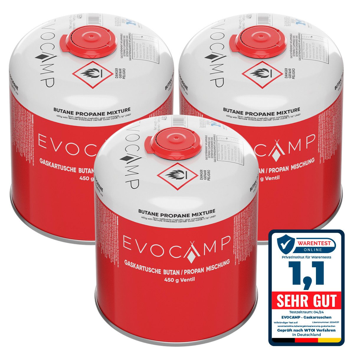 EVOCAMP Gaskartusche 3x Propan Butan 450g, günstig online kaufen