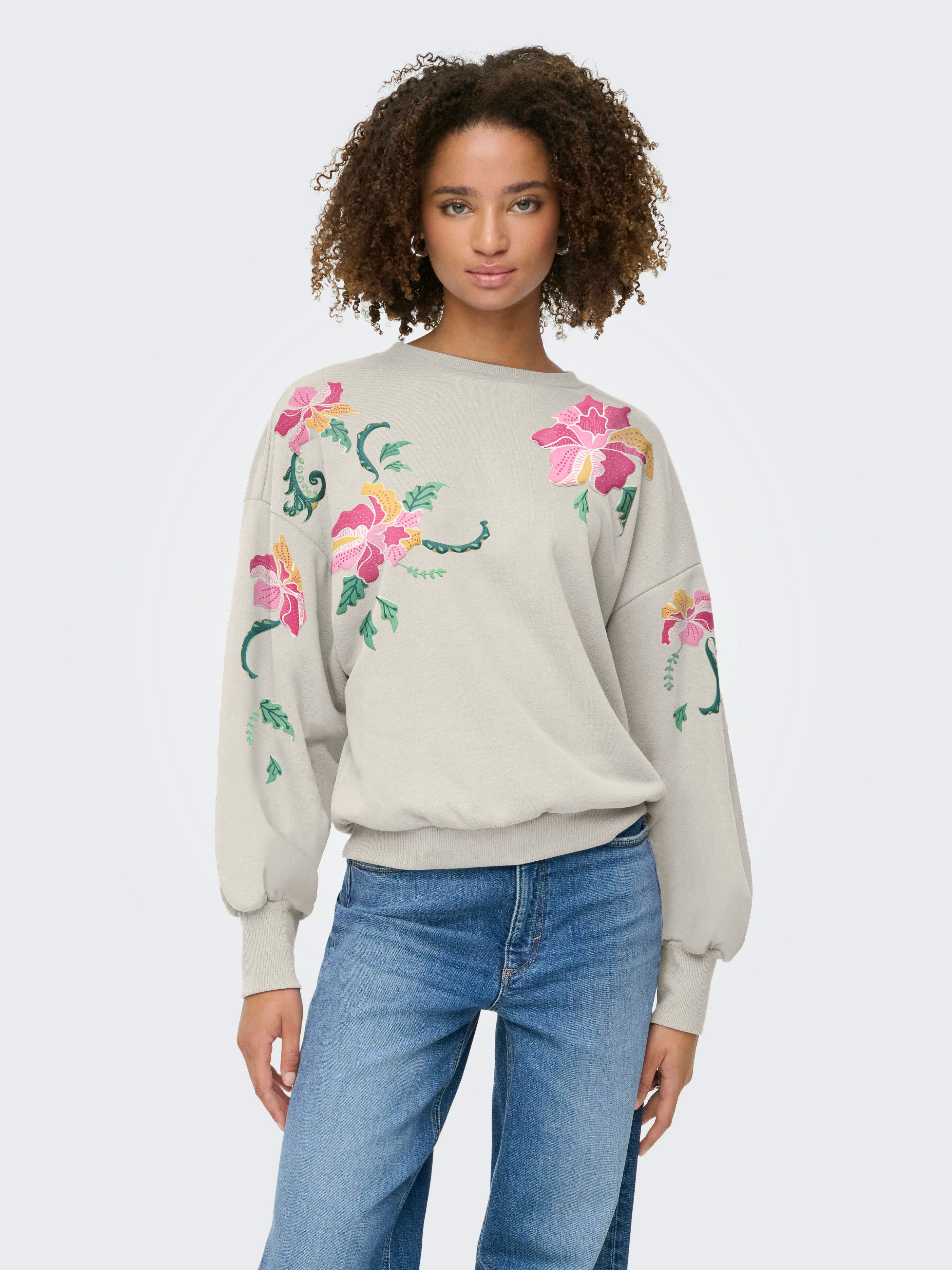 ONLY Sweatshirt ONLBROOKE L/S O-NECK FLOWER SWT Baumwollmischung, regular fit – Bild 3 von 5