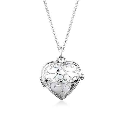 Elli Kette mit Anhänger Herz-Medaillon Amulett Ornament 925 Silber