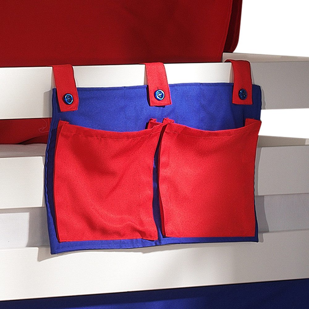 Lomadox Hochbett PINOO-12 Domino und Leiter in Kiefer massiv weiß lackiert 210/114/106 cm