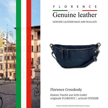 FLORENCE Gürteltasche Florence Echtleder Damen BomBag extra groß (Gürteltasche), Damen Leder Gürteltasche, blau ca. 37cm x ca. 20cm