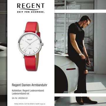 Regent Quarzuhr Regent Damen Armbanduhr Analog, (Analoguhr), Damen Armbanduhr rund, extra groß (ca. 36mm), Lederarmband