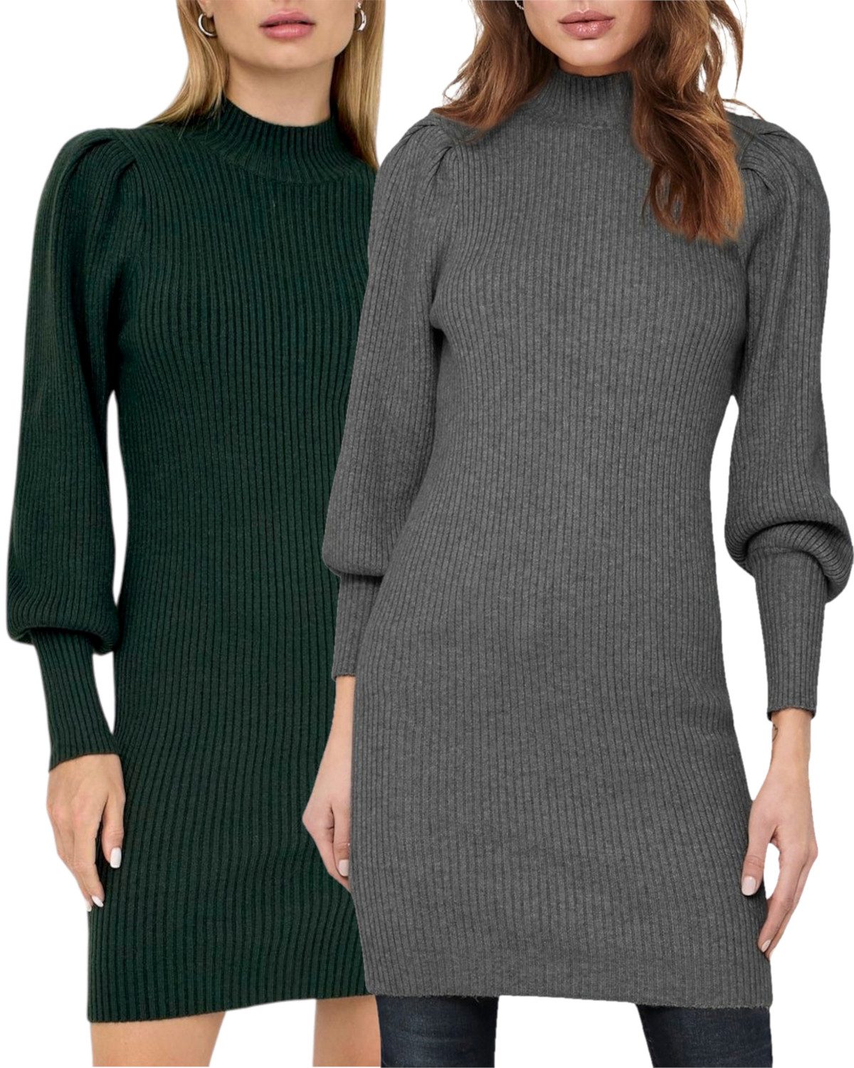 ONLY Strickkleid elegante Damenkleider im Strickmuster (Set, 2er-Pack) Taillierte Платья mit Stehkragen & leichten Puffärmeln