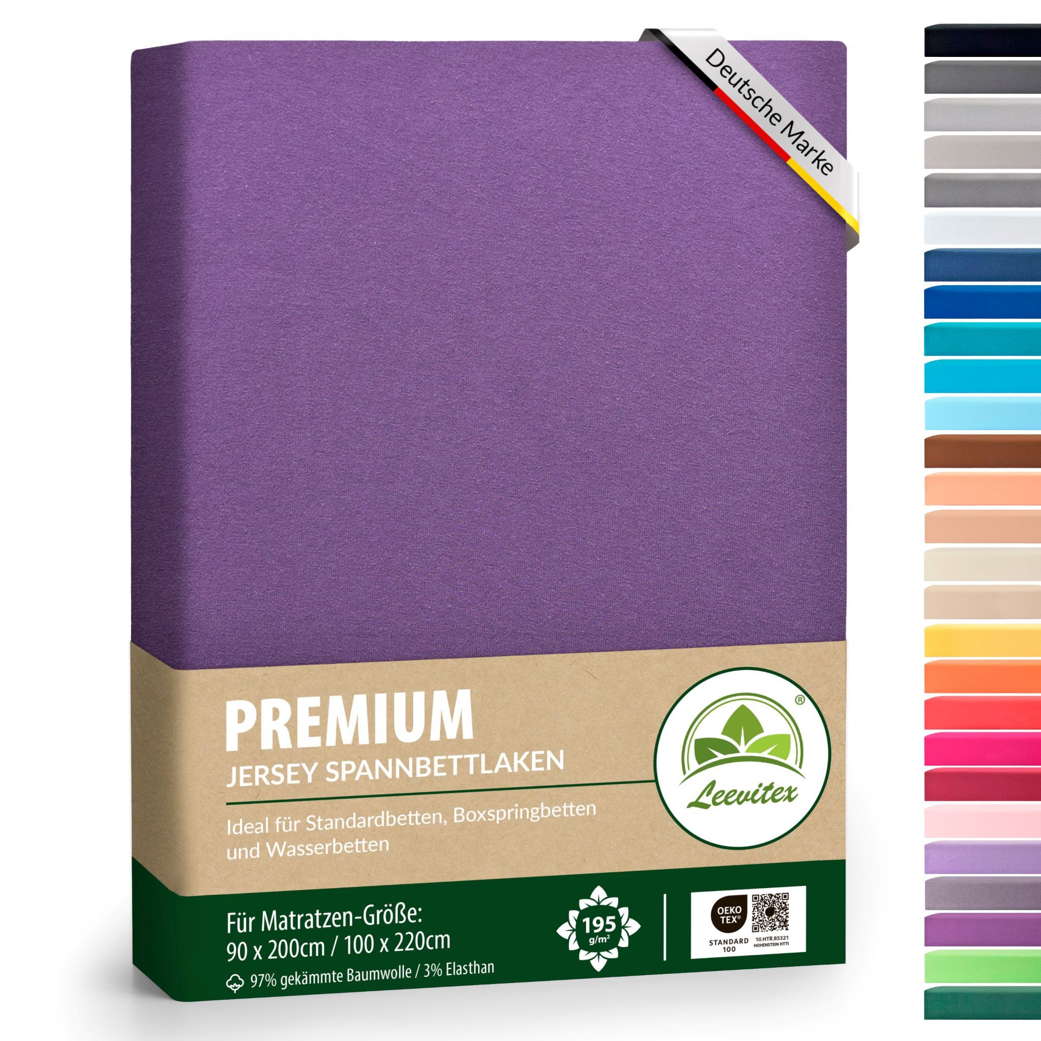 leevitex® Spannbettlaken Premium, verschiedene Größen, Stoffgewicht 195 g/m², 40 cm Steghöhe, Jersey-Elasthan, Gummizug: rundum, (1 Stück), verschiedene Farben, OEKO-TEX® STANDARD 100 zertifiziert