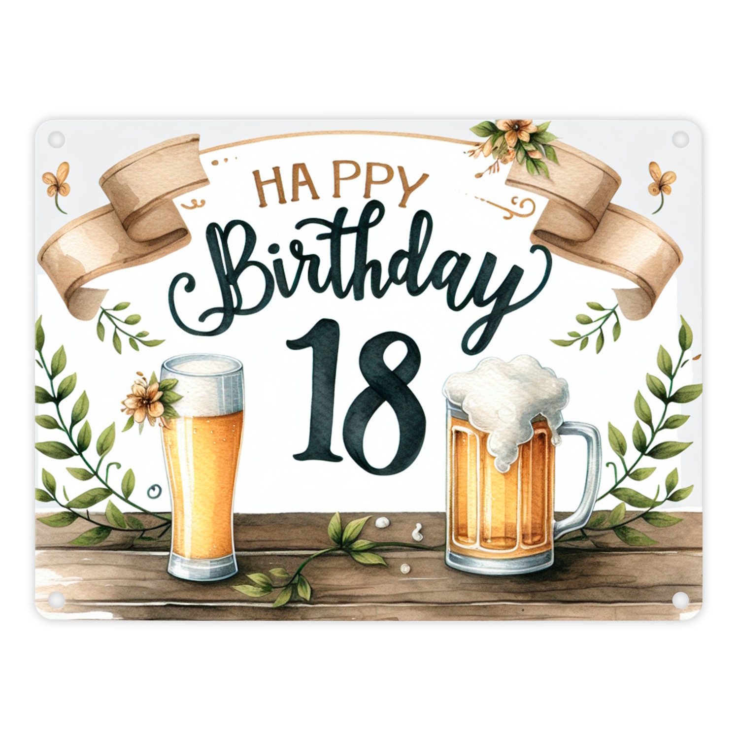 Metallschild Happy Birthday 18 Bier Metallschild in 15x20 cm