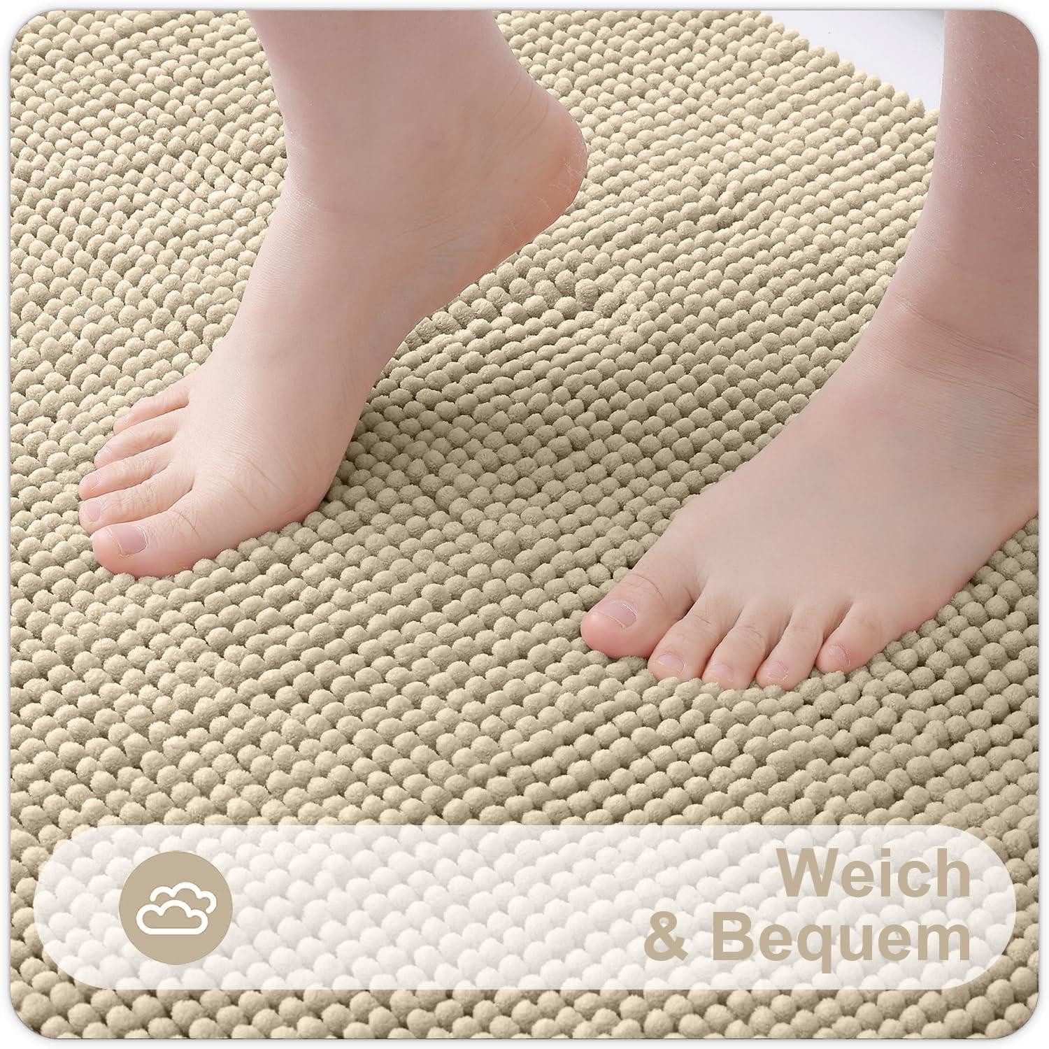 LuxusKollektion Badematte Badezimmerteppich 40 x 60 cm + 50 x 80 cm (Rechteckig) Dunkelbeige