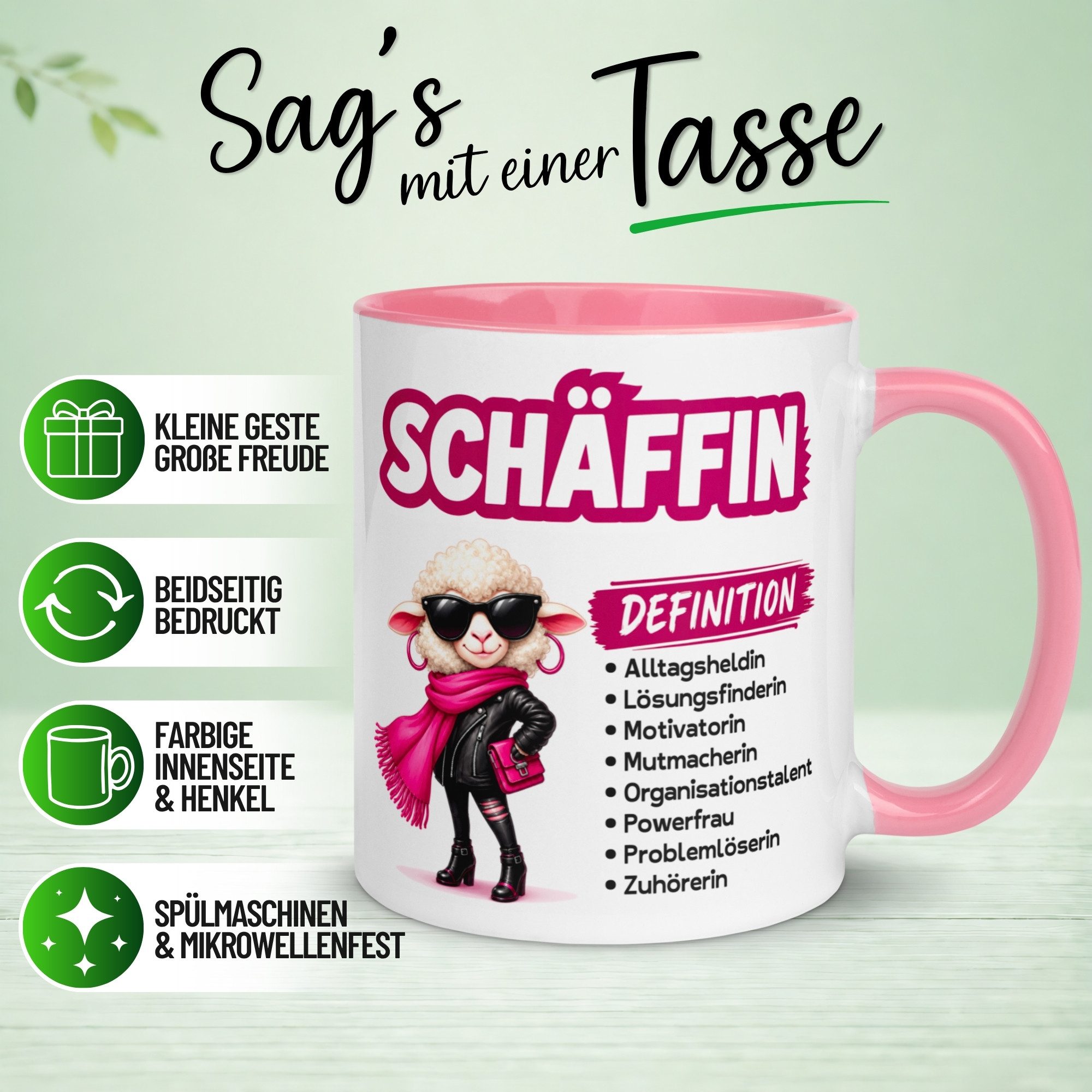 Momentals Tasse Chefin – „Schäffin - Definition“ – Geschenk Becher Chefin, Gratis Versand · Links-&Rechtshänder · Spülmaschinenfest