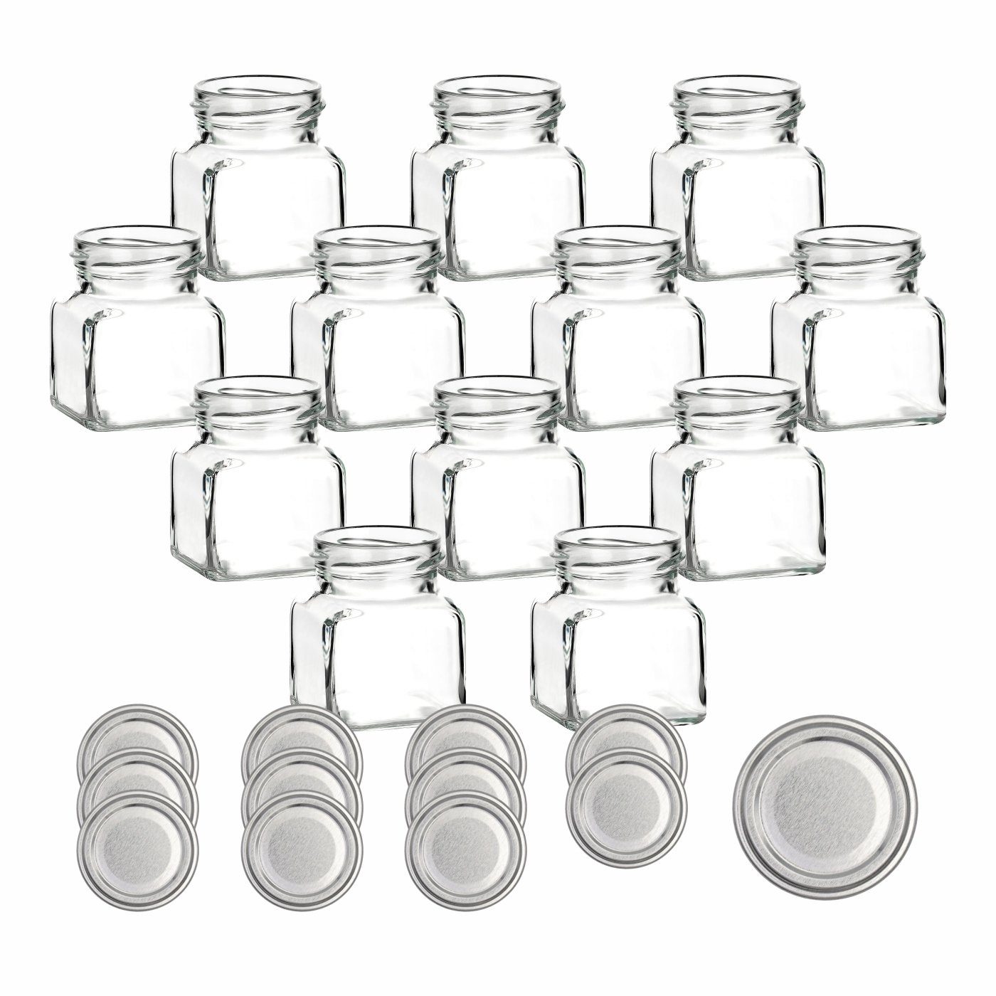 gouveo Vorratsglas Einmachgläser 120 ml eckig mit Schraub-Deckel - Kleine Vorratsgläser, (12-tlg), Silberfarben BlueSeal