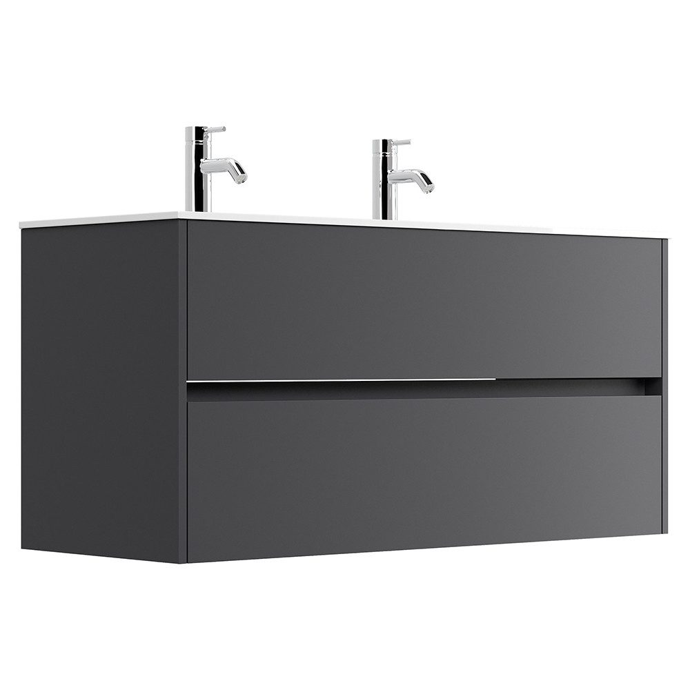 Lomadox Doppelwaschtisch LIVIGNO-02, 120cm breit, Mineralgusswaschbecken, graphit matt
