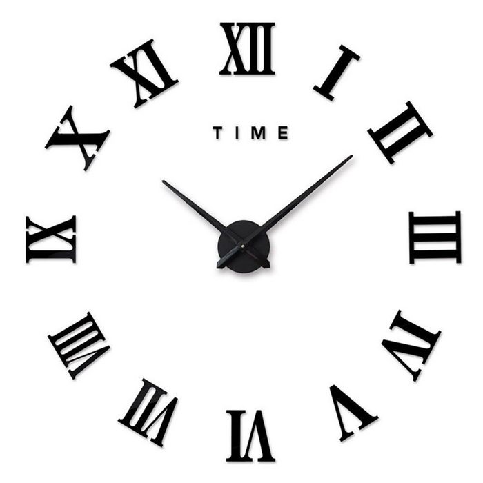 Housruse Wanduhr Schwarze rahmenlose minimalistische DIY Wanduhr für Wohnzimmer Schlafzimmer Heimdekoration analoge Uhr römische Ziffern Wanduhr (Ruhig Moderner Stil)