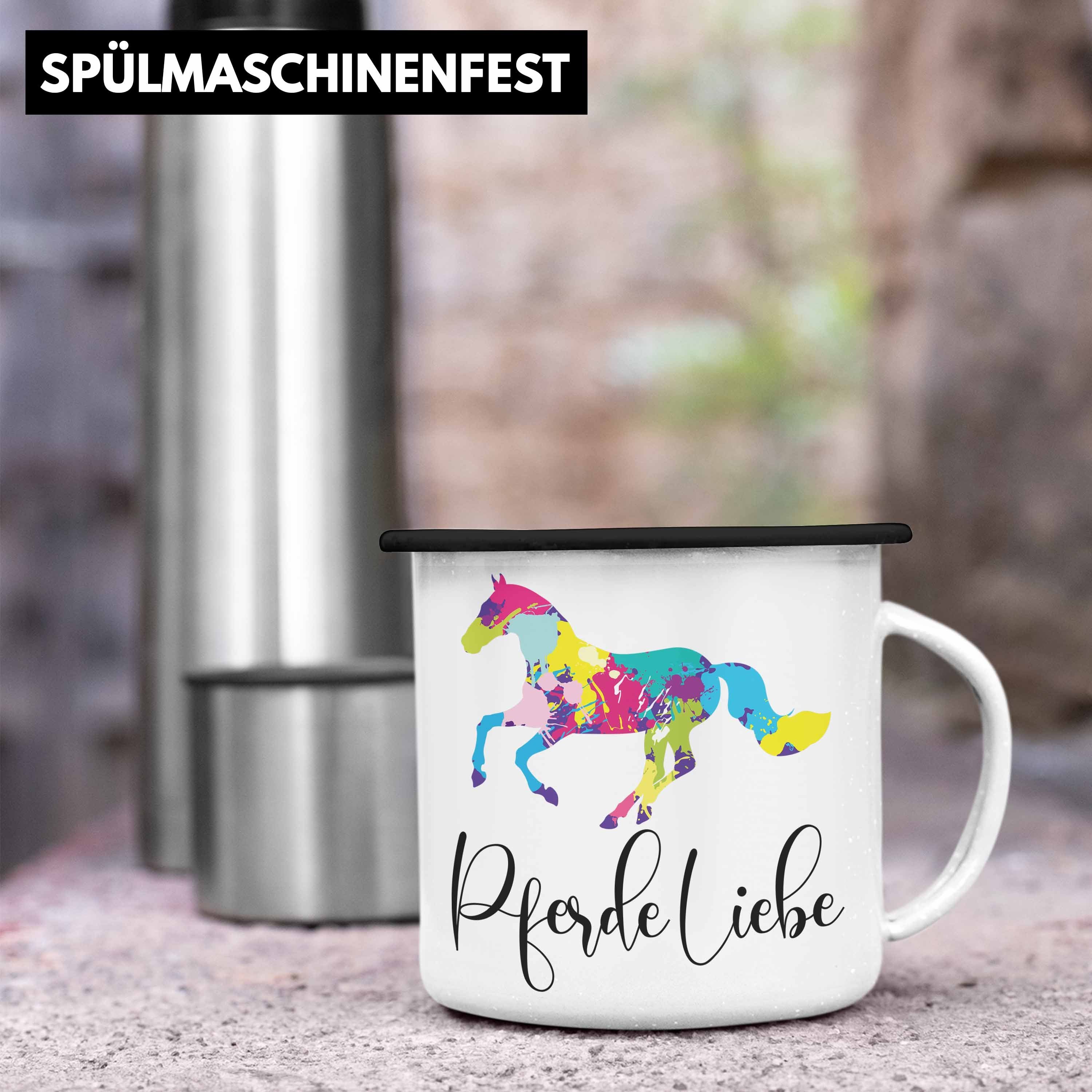 Thermotasse Becher Tasse Mädchen Trendation Reiterin Trendation Geschenk Spruch - Pferde Reiten Lustig Kinder Schwarz Reiterin Pferdeliebe Geburtstag Emaille