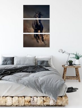 Pixxprint Leinwandbild Elegantes schwarzes Pferd, Elegantes schwarzes Pferd 3Teiler (120x80cm) (1 St), Leinwandbild fertig bespannt, inkl. Zackenaufhänger
