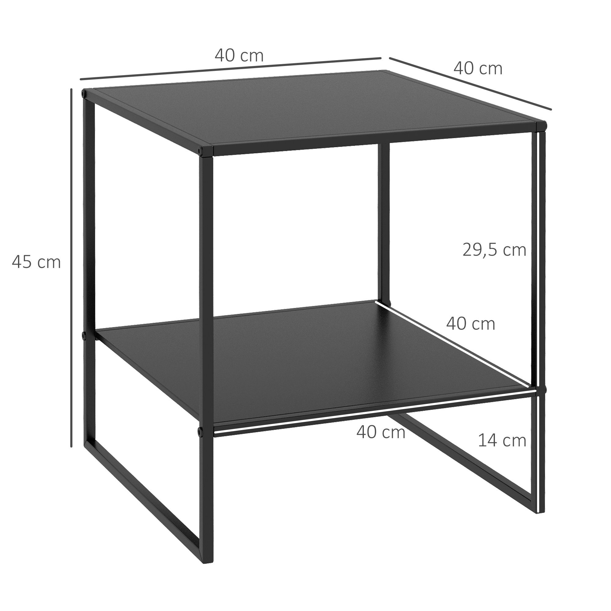 HOMCOM Beistelltisch Sofatisch, Nachttisch, Kaffeetisch im Industriedesign (Telefontisch, 1-St., Couchtisch), Schwarz, 40 x 40 x 45 cm