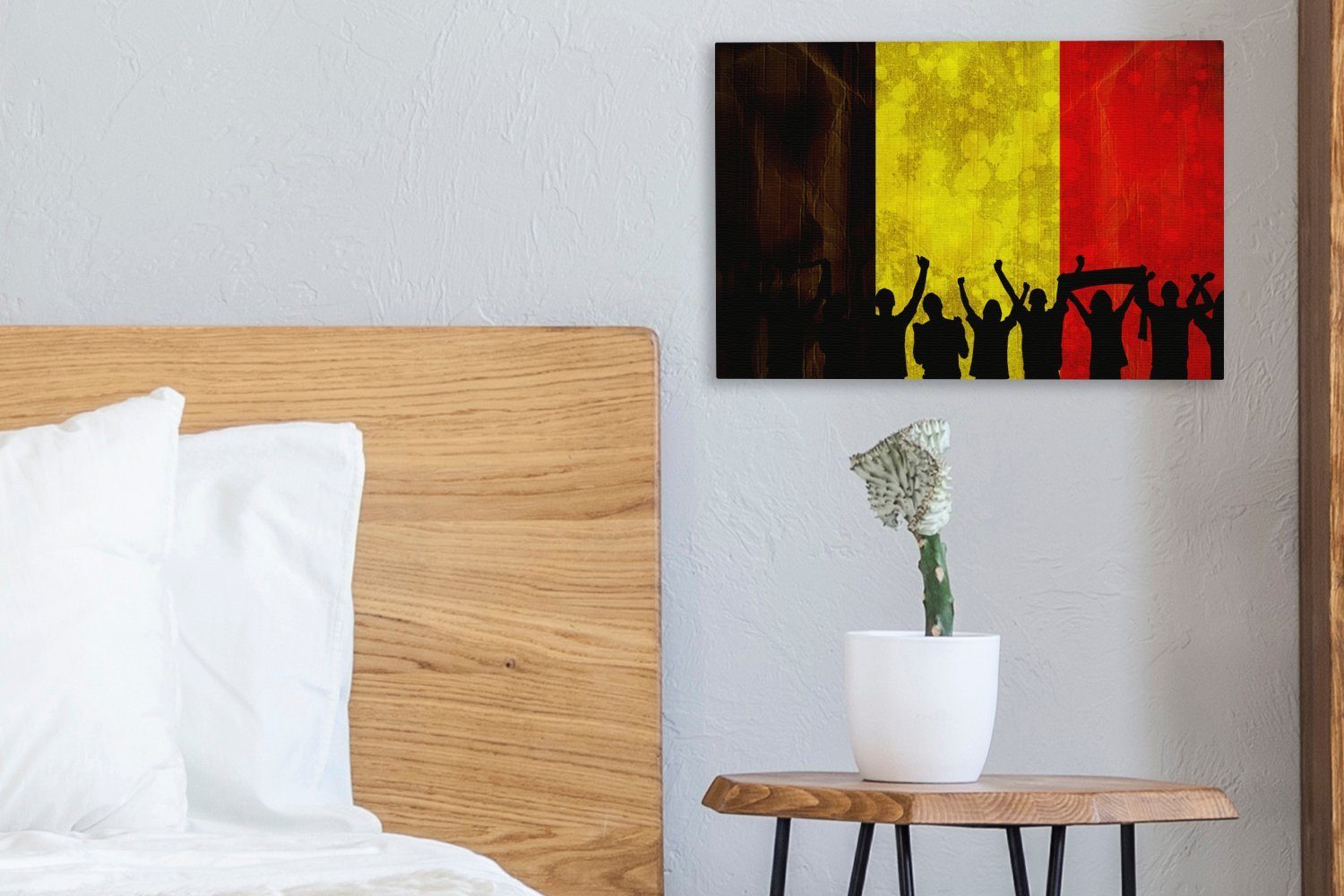 Leinwandbild (1 St), Leinwandbilder, Wandbild Fans OneMillionCanvasses® Wanddeko, Aufhängefertig, belgischen der Flagge, cm Jubelnde vor 30x20