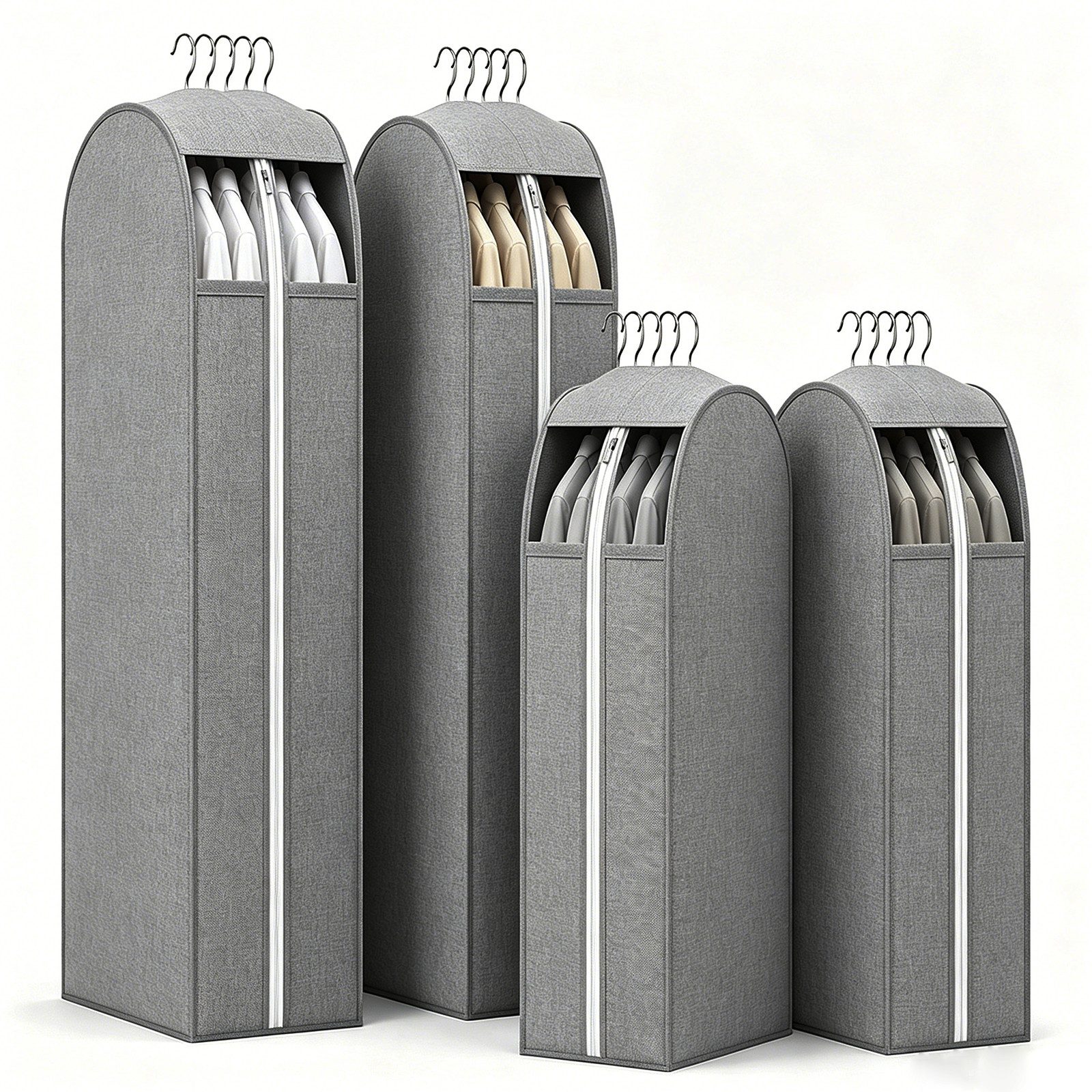 BlingBin Kleidersack 4-teiliger kleiderhülle Staubbeutel (4er Set, 4 St., 2 x 60 x 127 x 25,5 cm + 2 x 60 x 153 x 25,5 cm) kleidersack mit reißverschluss, kleiderschrank aufbewahrung, Grau
