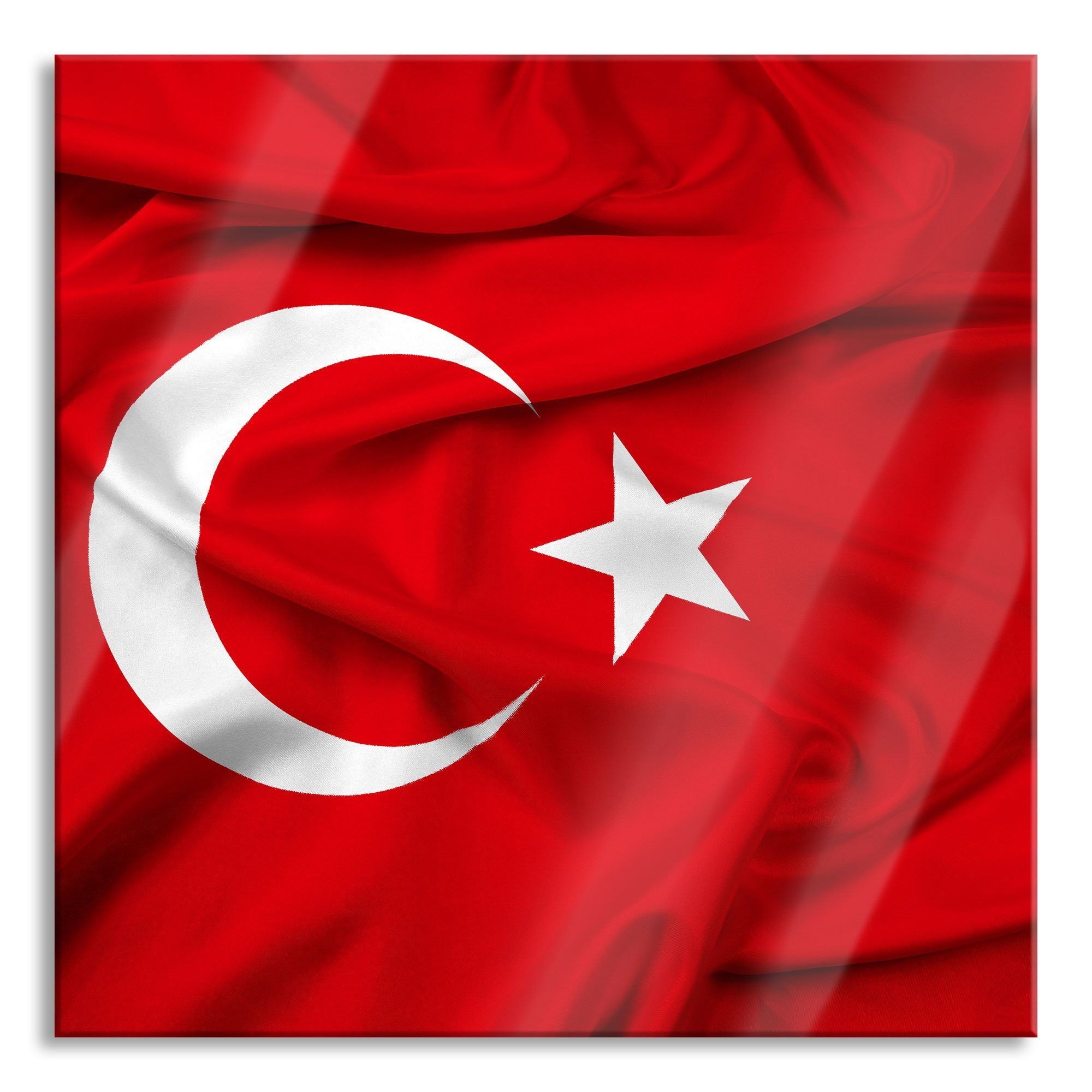 (1 Echtglas, Aufhängungen flag St), aus Flagge flag Türkei und Glasbild Glasbild Pixxprint inkl. Abstandshalter Türkei Turkey Turkey Flagge,