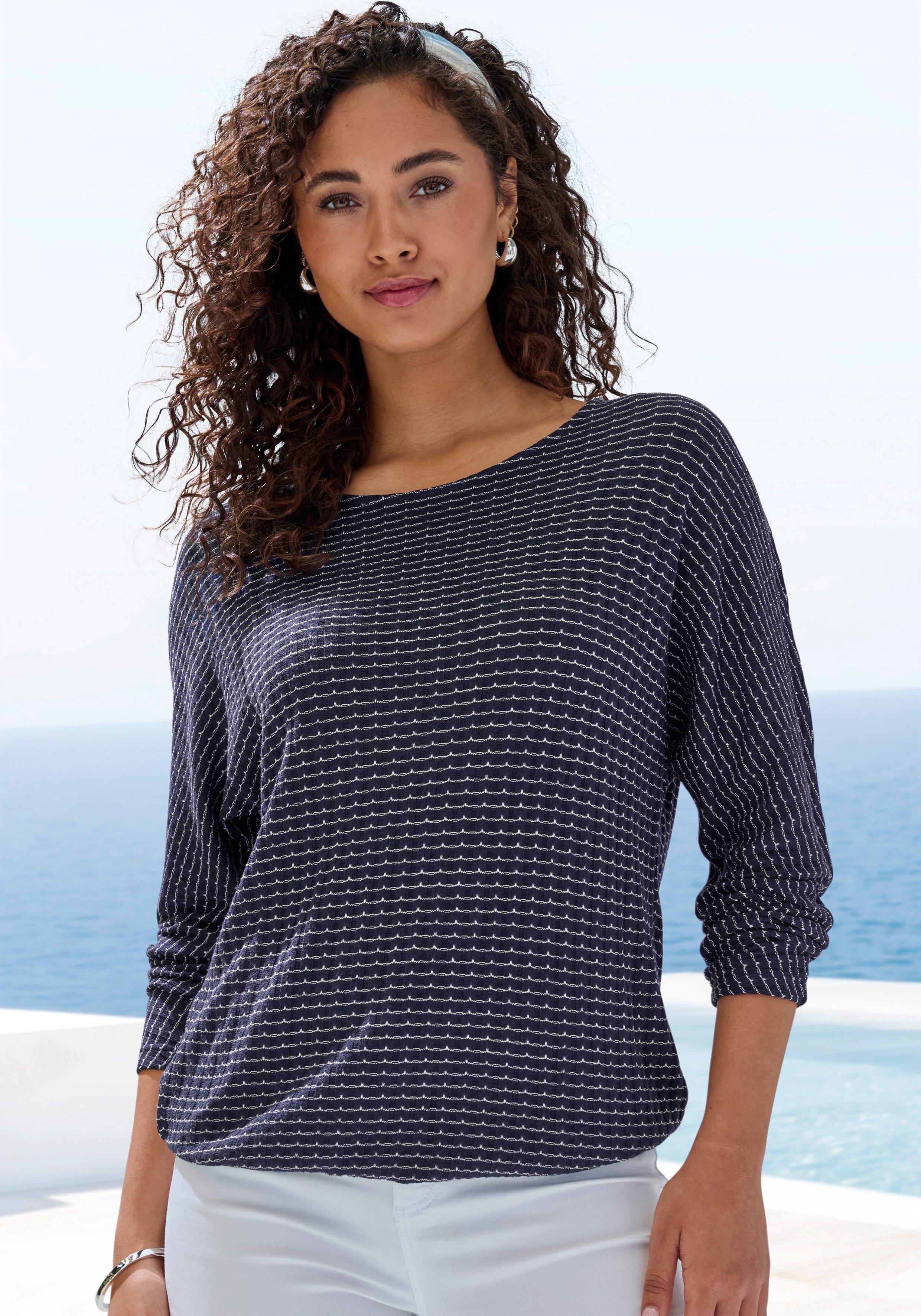 Vivance Langarmshirt aus strukturierter Strickqualität mit Gummizug im Bund