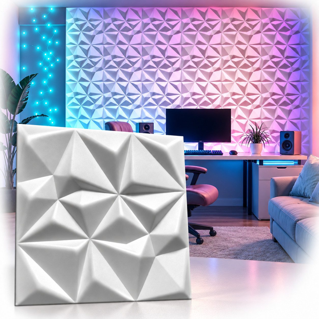 IKHEMalarka 3D Wandpaneel Polystyrol Styropor XPS Gaming Zimmer Set Deckenpaneele, BxL: 50x50 cm, 0,25 qm, (0,25m², 1 Stück) Leicht, flexibel, 3D-Design, leichte Schall- und Wärmedämmung
