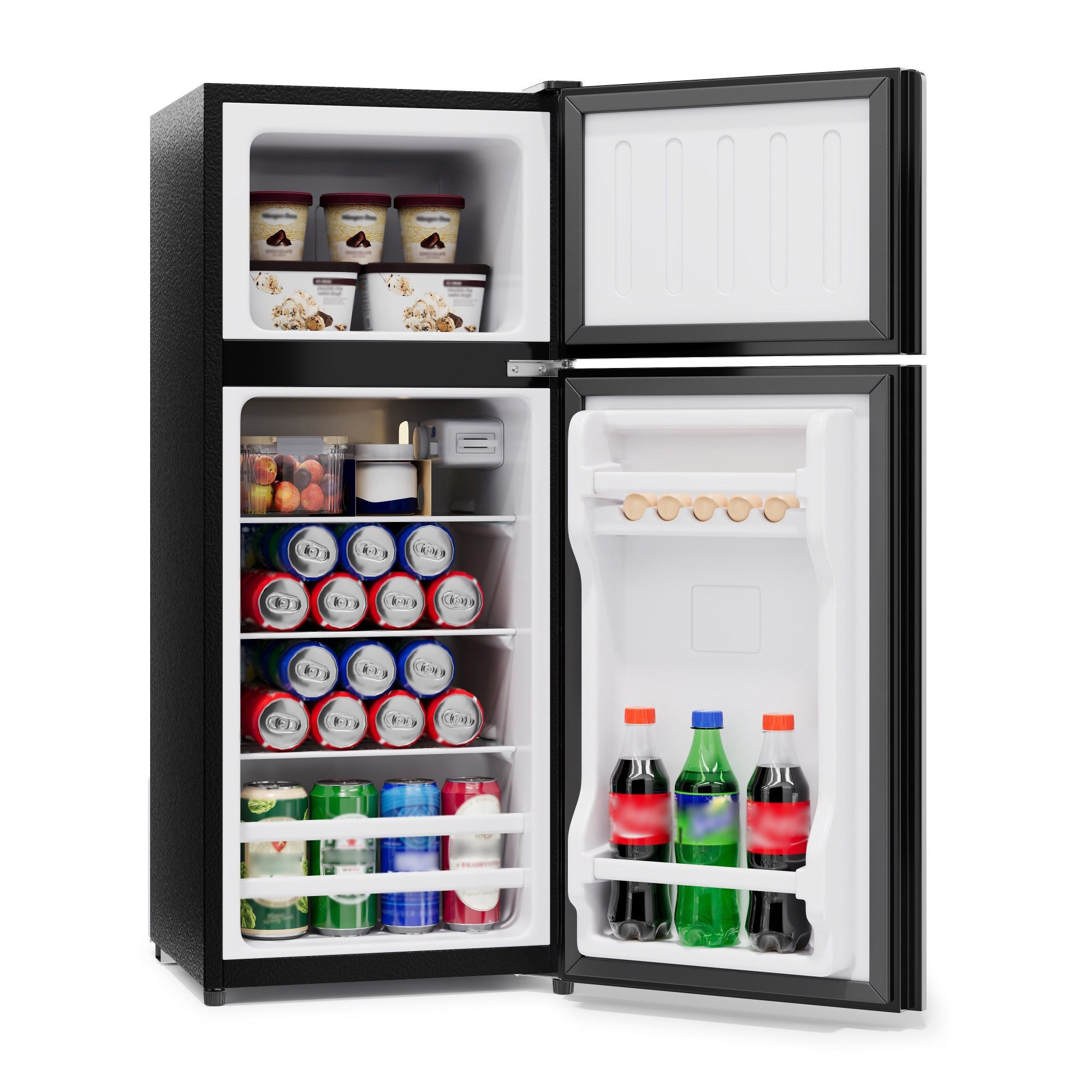 Merax Kühlschrank 92L mit Gefrierfach 28L, Minikühlschrank mit LED BCD-102AB, 102 cm hoch, 42.5 cm breit, Kühlschrank Freistehend mit Glastür, Leise 45dB, Temperaturregelung