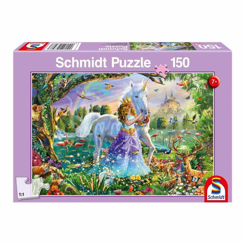 Schmidt Spiele Puzzle Prinzessin mit Einhorn und Schloß, 150 Puzzleteile