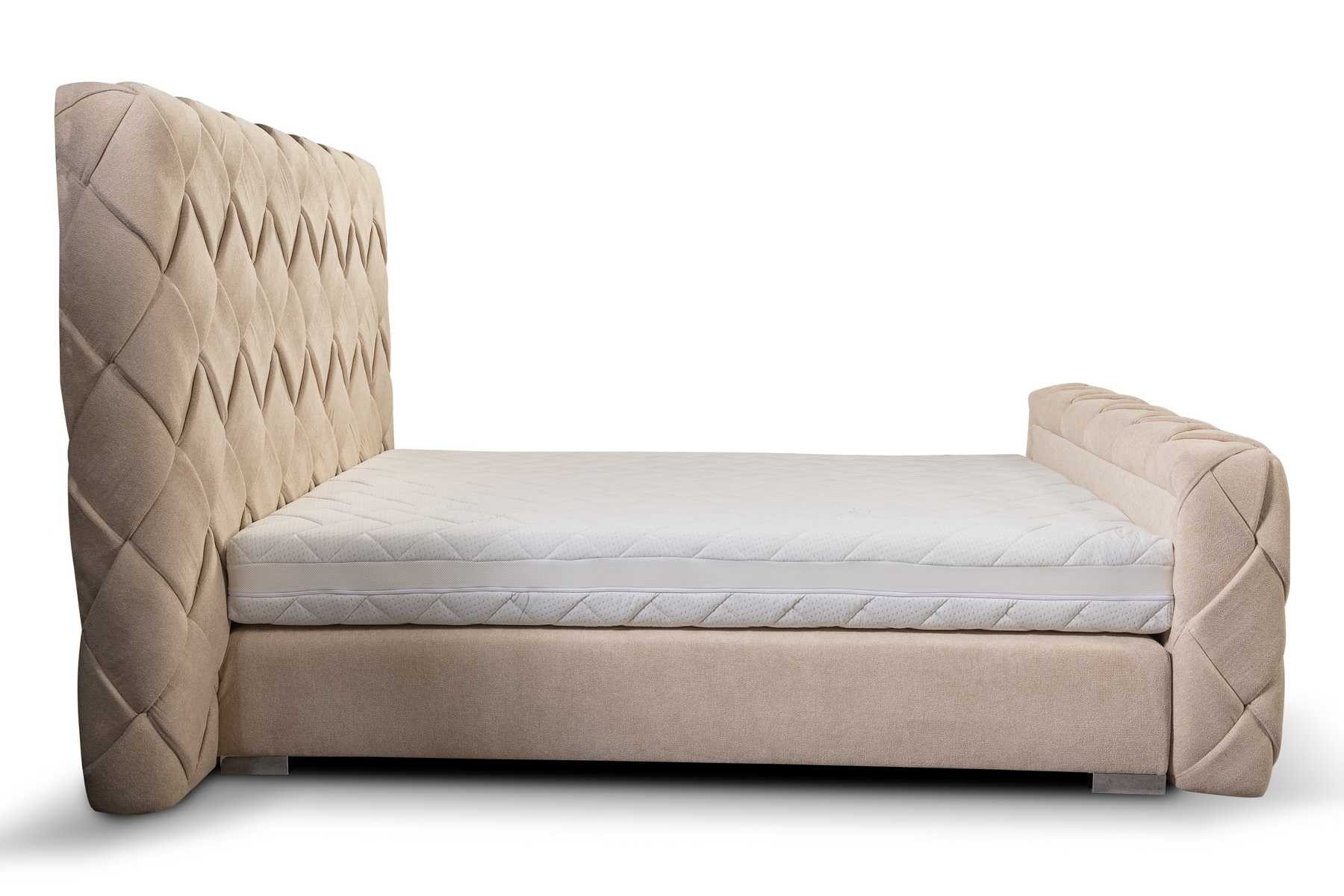 JVmoebel Boxspringbett Luxusbett in natürlichem Beigeton aus Holz und Textil (1-St)