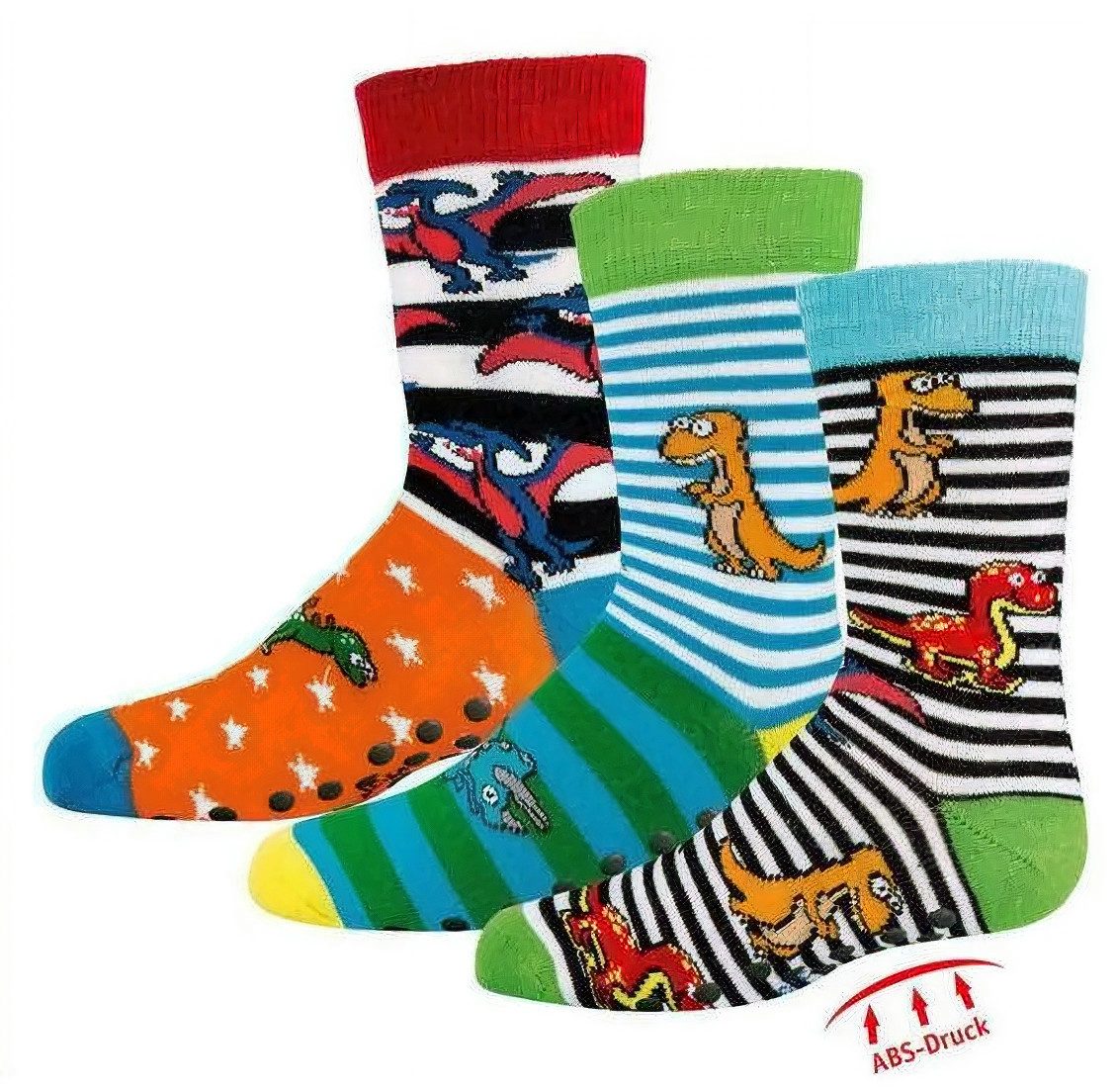 Socks 4 Fun ABS-Socken Socks 4 Fun Dino ABS Kindersocken (3-er Bündel, 3-Paar, 3 Paar) lustiges Design
