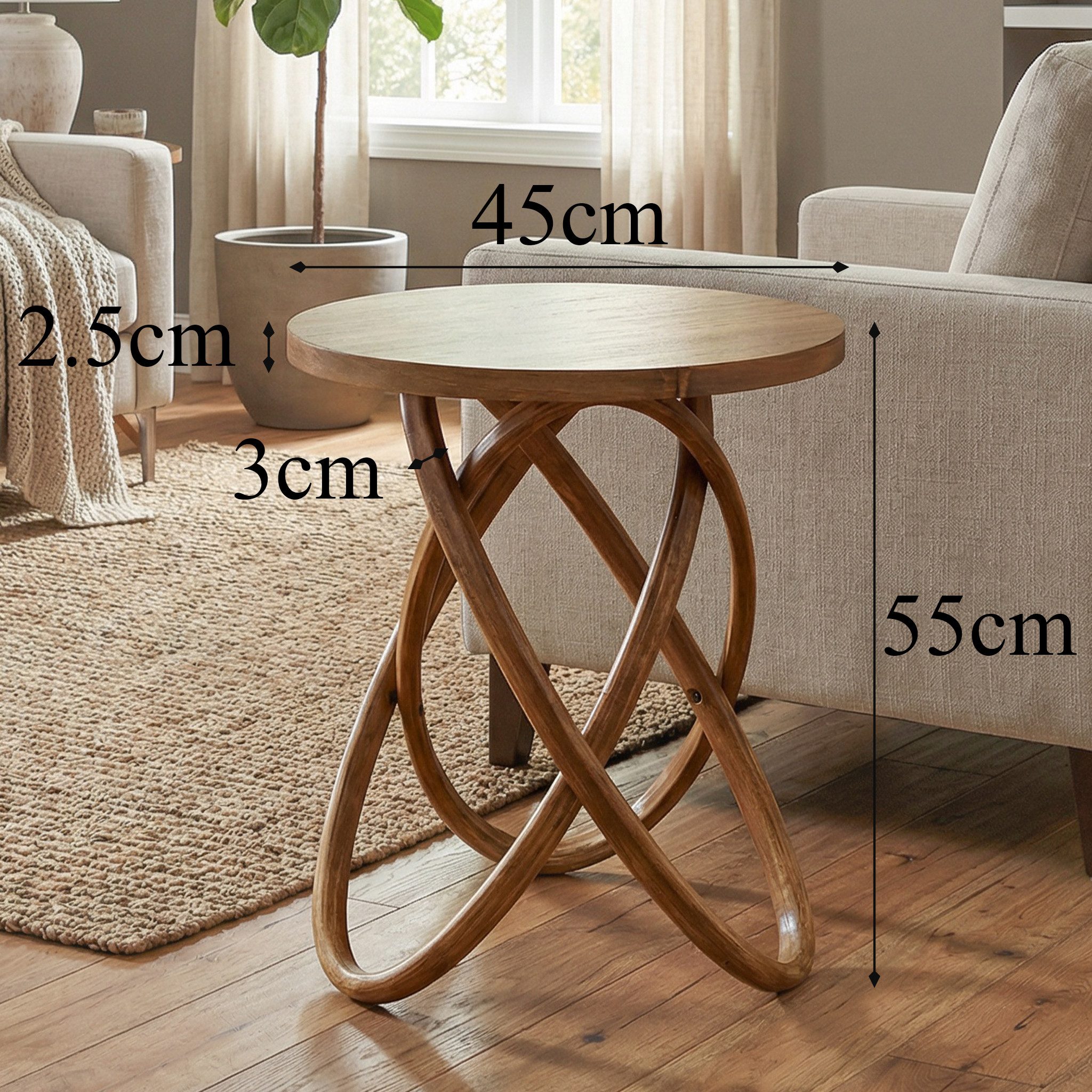 Cagnolier Beistelltisch Runder Beistelltisch aus Holz Ø45x55 cm mit 3 Beinen (1-St), Kleiner Couchtisch im Farmhouse Stil, schmal und vielseitig