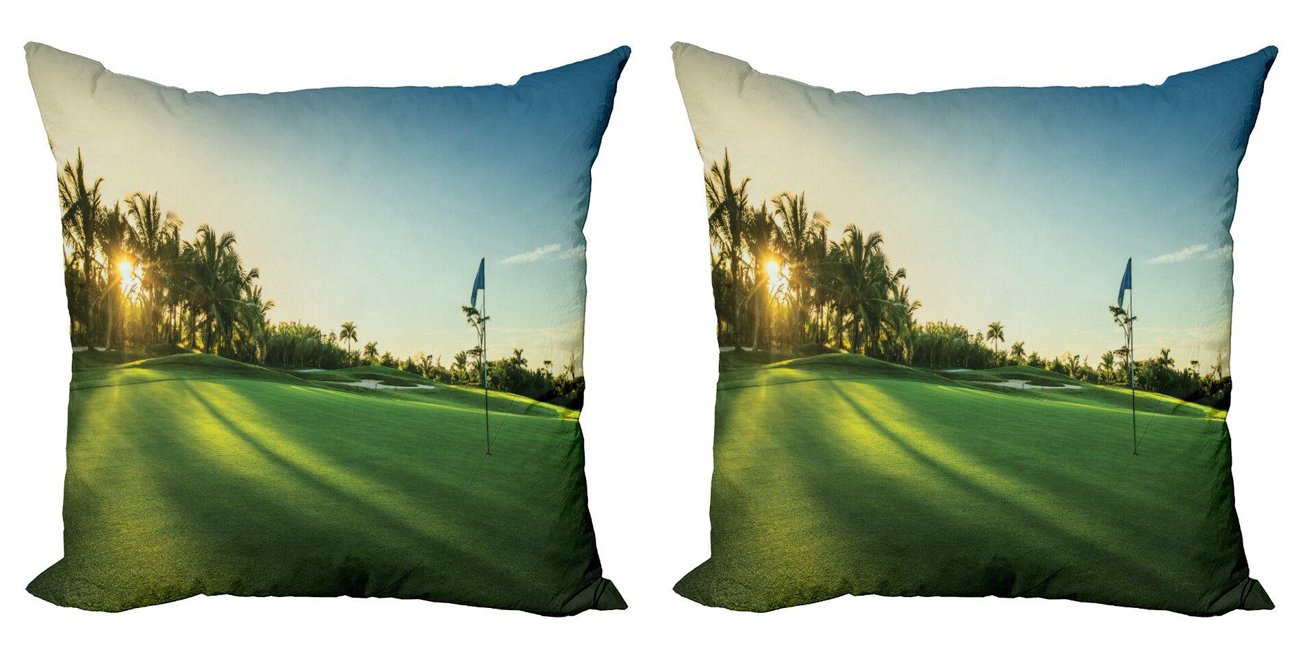 Kissenbezüge Modern Accent Doppelseitiger Digitaldruck, Abakuhaus (2 Stück), Golf Landschaft Sonnenuntergang auf Feld
