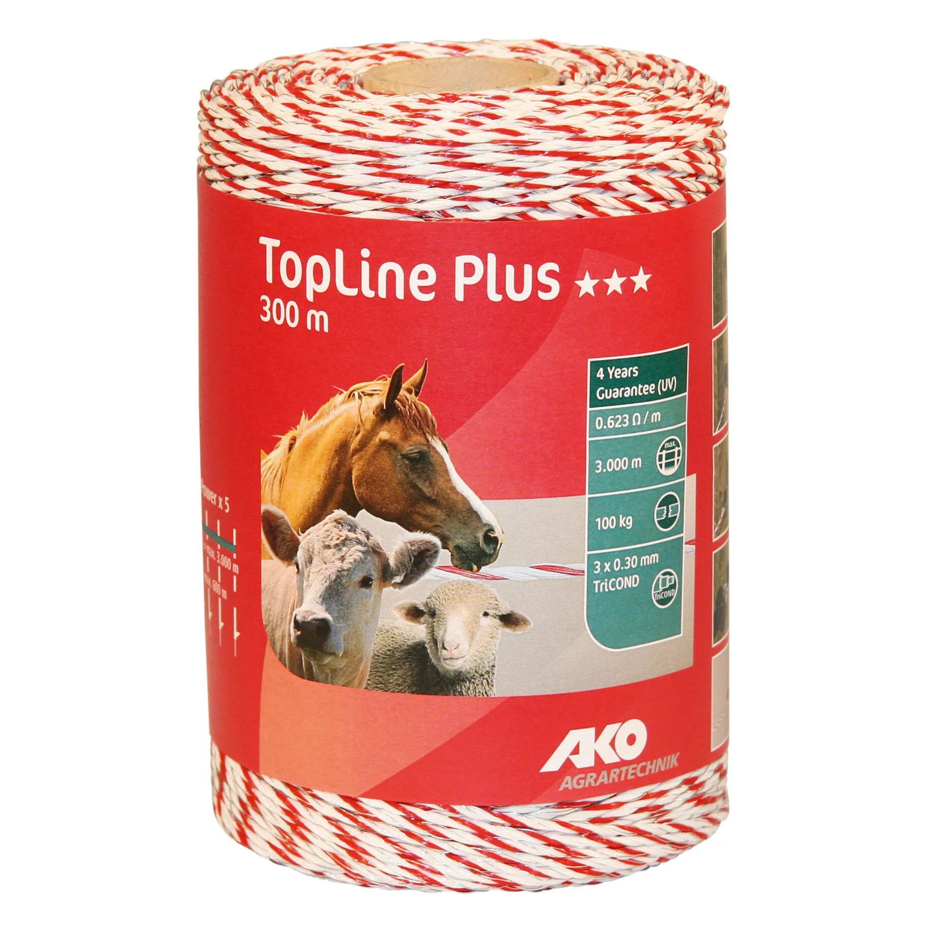 Kerbl Zaun Weidezaunlitze TopLine Plus (weiß/rot, 300 m Länge), (1-St)