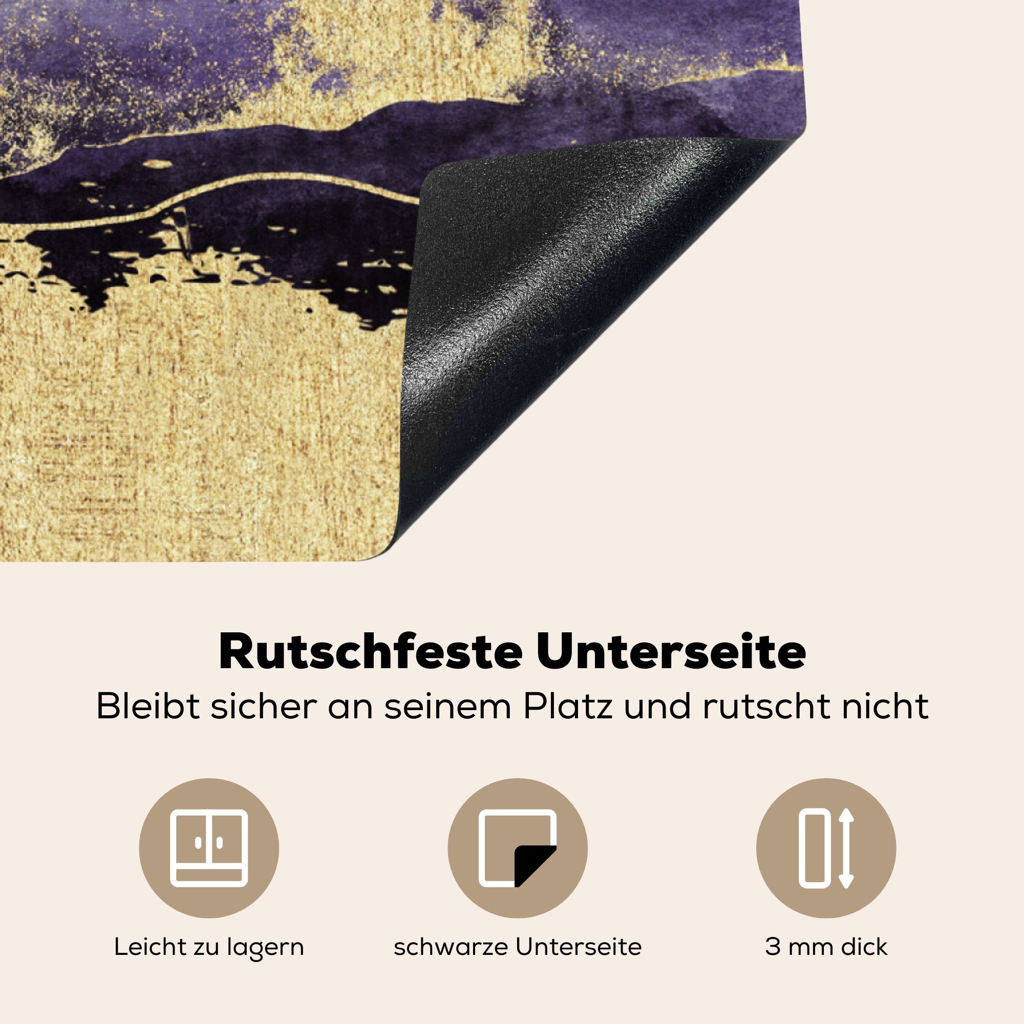 küche für tlg), MuchoWow (1 - Lila Herdblende-/Abdeckplatte - Gold, Vinyl, 78x78 Zitat cm, Ceranfeldabdeckung, Arbeitsplatte - Stofftier