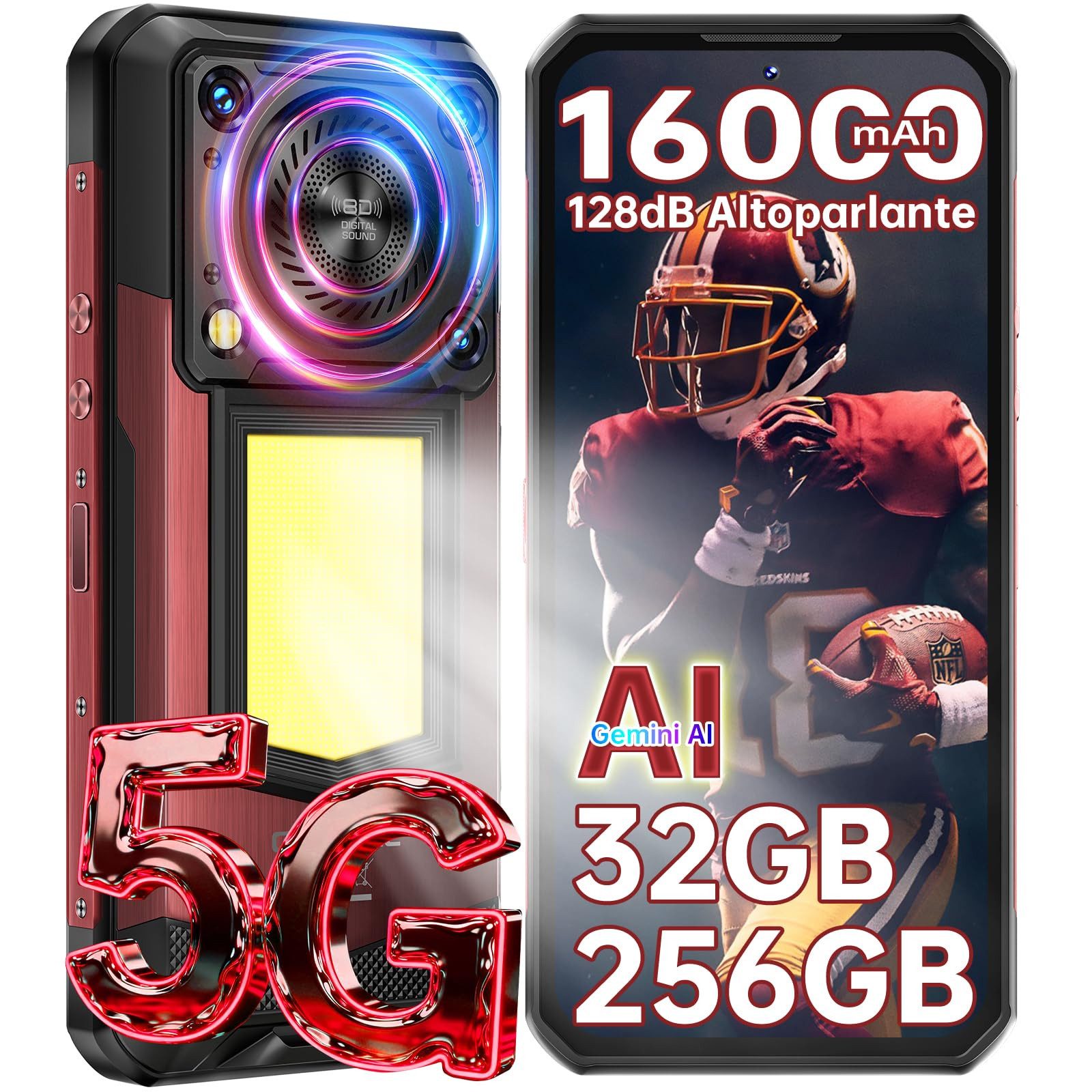 OUKITEL WP56 5G Outdoor Smartphone (17,27 cm/6.8 Zoll, 256 GB Speicherplatz, 108 MP Kamera, 16000mAh, IP68 Wasserdicht Baustellenhandy, Android 15, NFC, OTG, GPS)