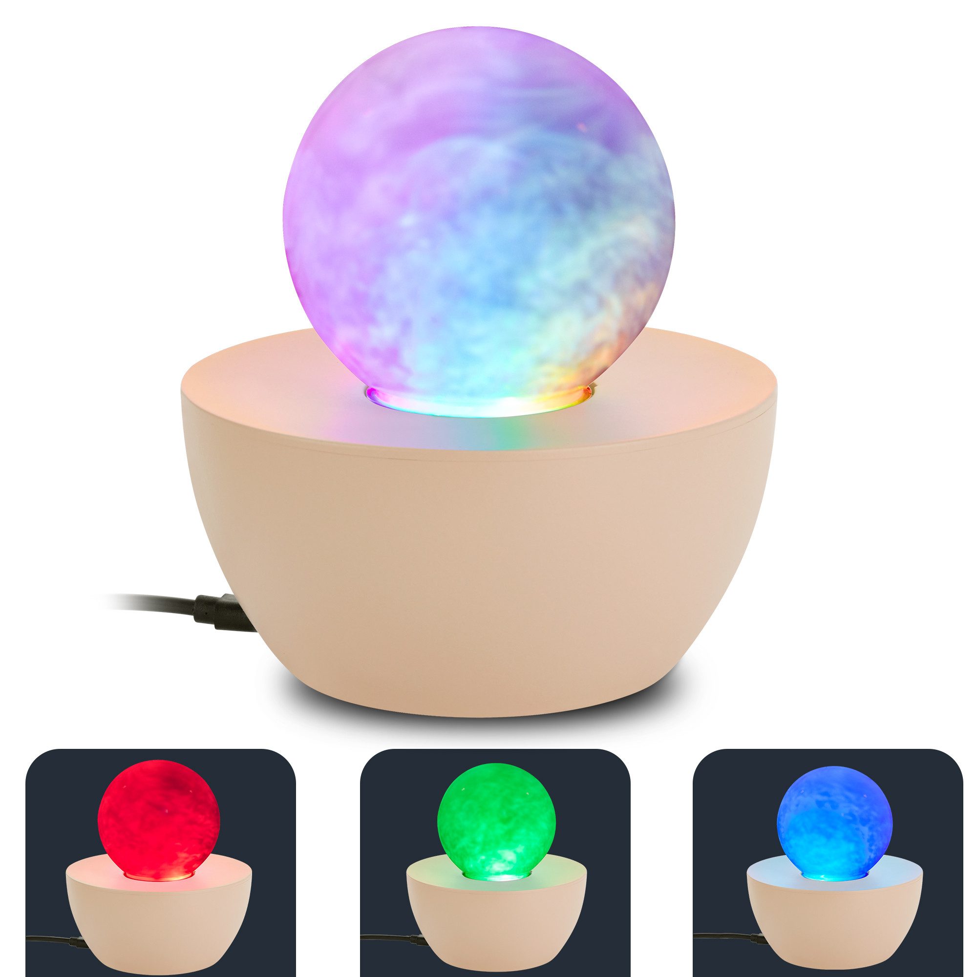 Briloner Leuchten LED Tischleuchte Deko Tischlampe mit Glitzerkugel oder Nebelkugel RGB, Nebelkugel, LED fest integriert, RGB - Farbwechsler, 12x13,5 cm, Wohnzimmer, Schlafzimmer