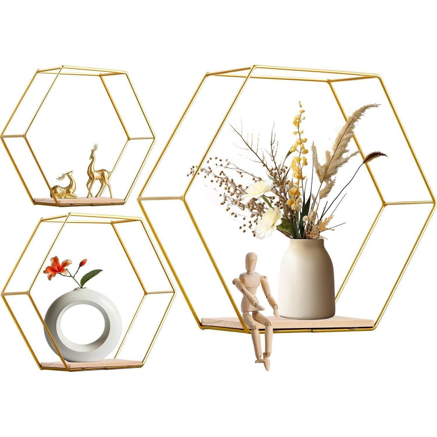 LuxusKollektion Wandregal Hexagon Wandregal Metall Gold 3 Größen, 1-tlg.