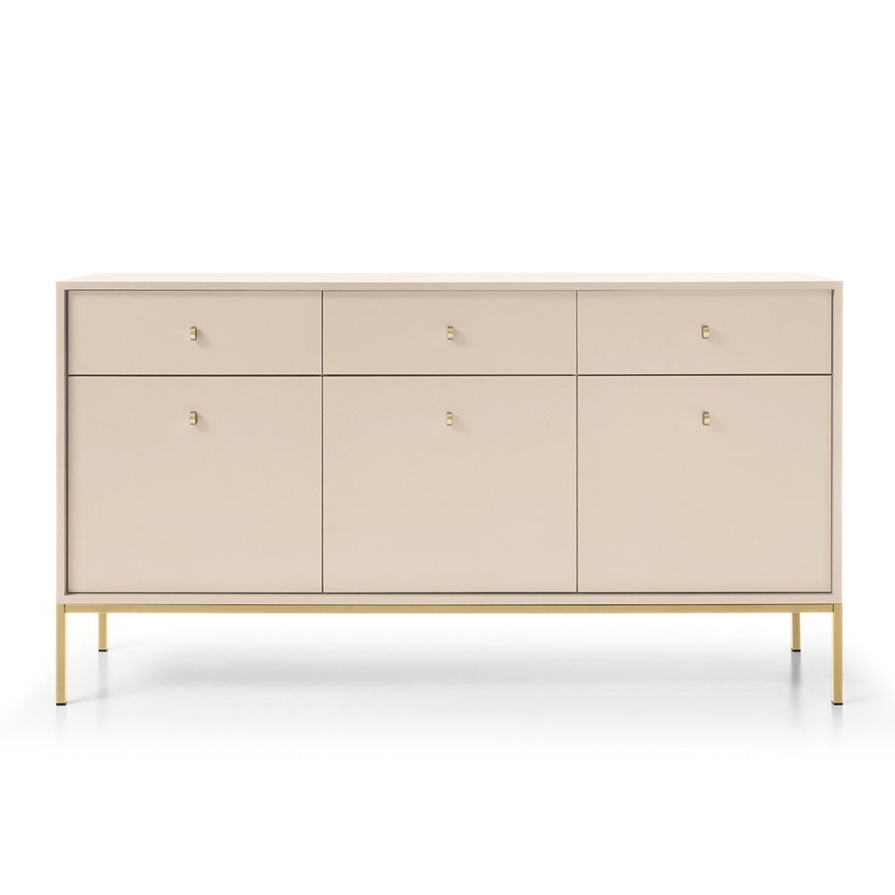 Lomadox Sideboard MALAGA-160, 154cm breit, sandbeige, Fußgestell goldfarben, goldene Griffe