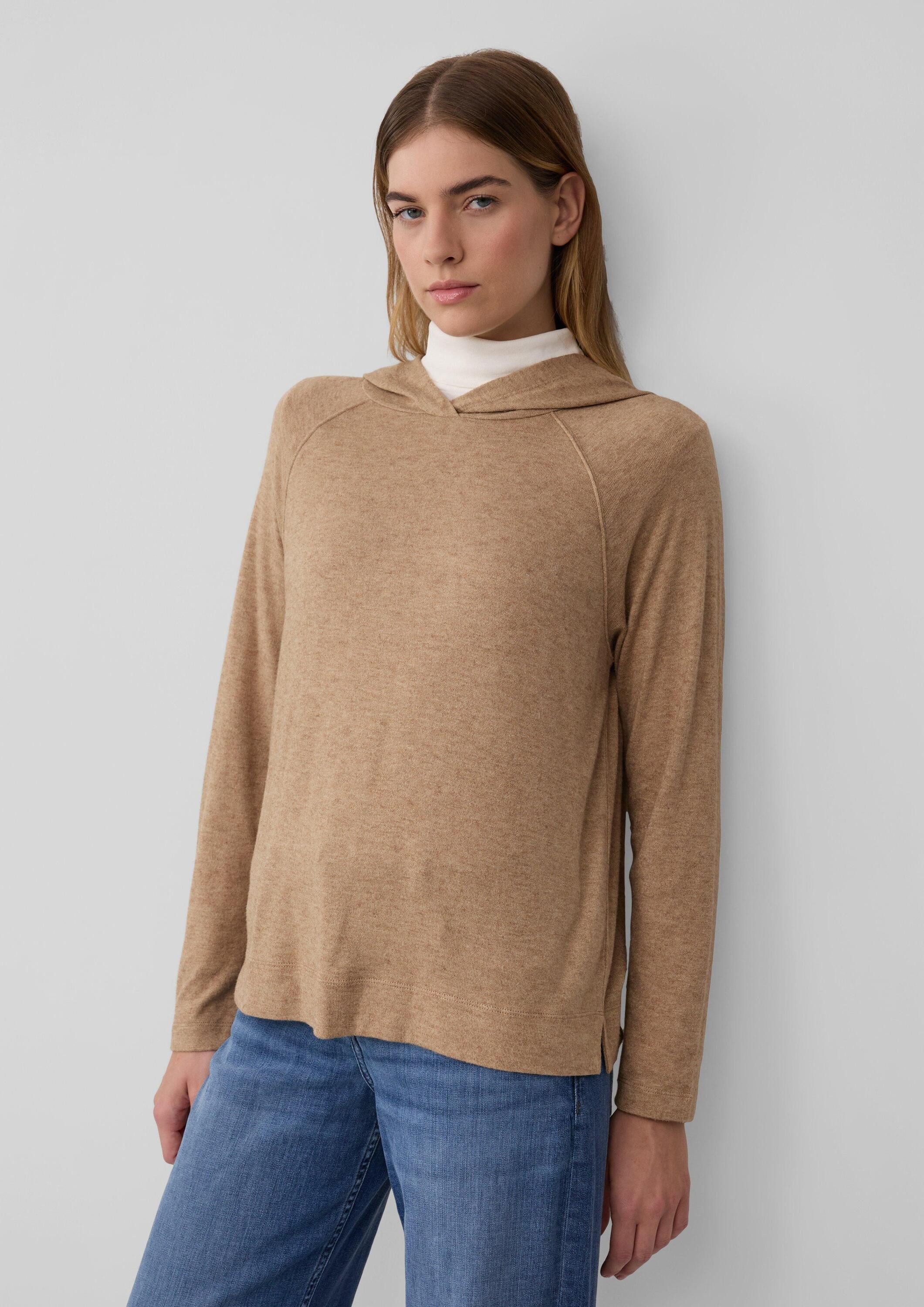 s.Oliver Longpullover T-Shirt Meliertes Longsleeve aus Stretchjersey mit Kapuze
