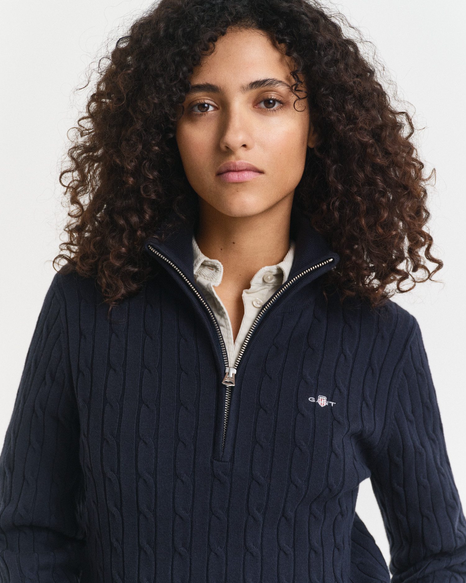 Gant Strickpullover STRETCH COTTON CABLE HALF-ZIP Mit Rundhalsausschnitt