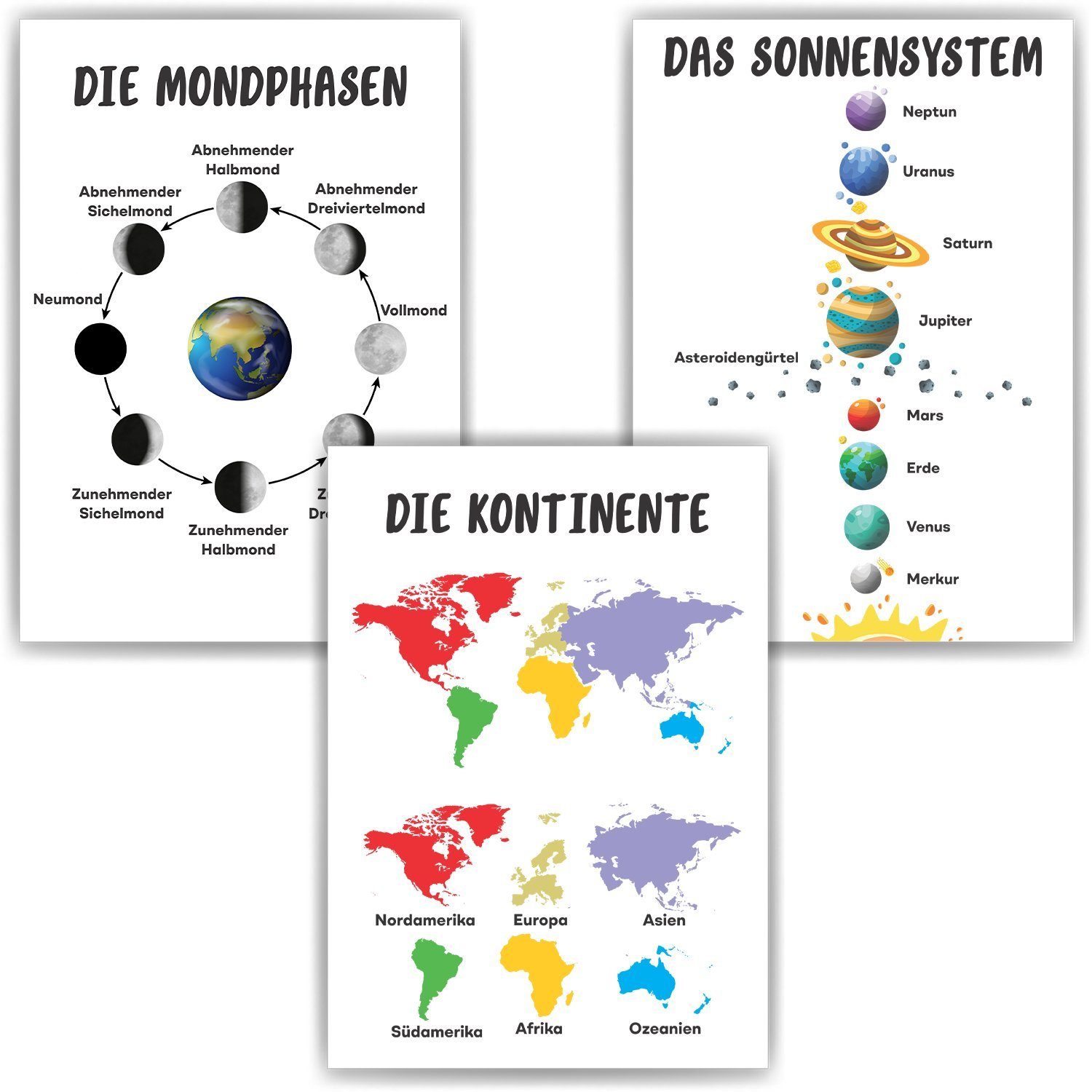 Tigerlino Poster 3er Set Kontinente Sonnensystem Mondphase Kinderposter Lernhilfe. € 12,90, (€ 12,90 pro 1 Stk).