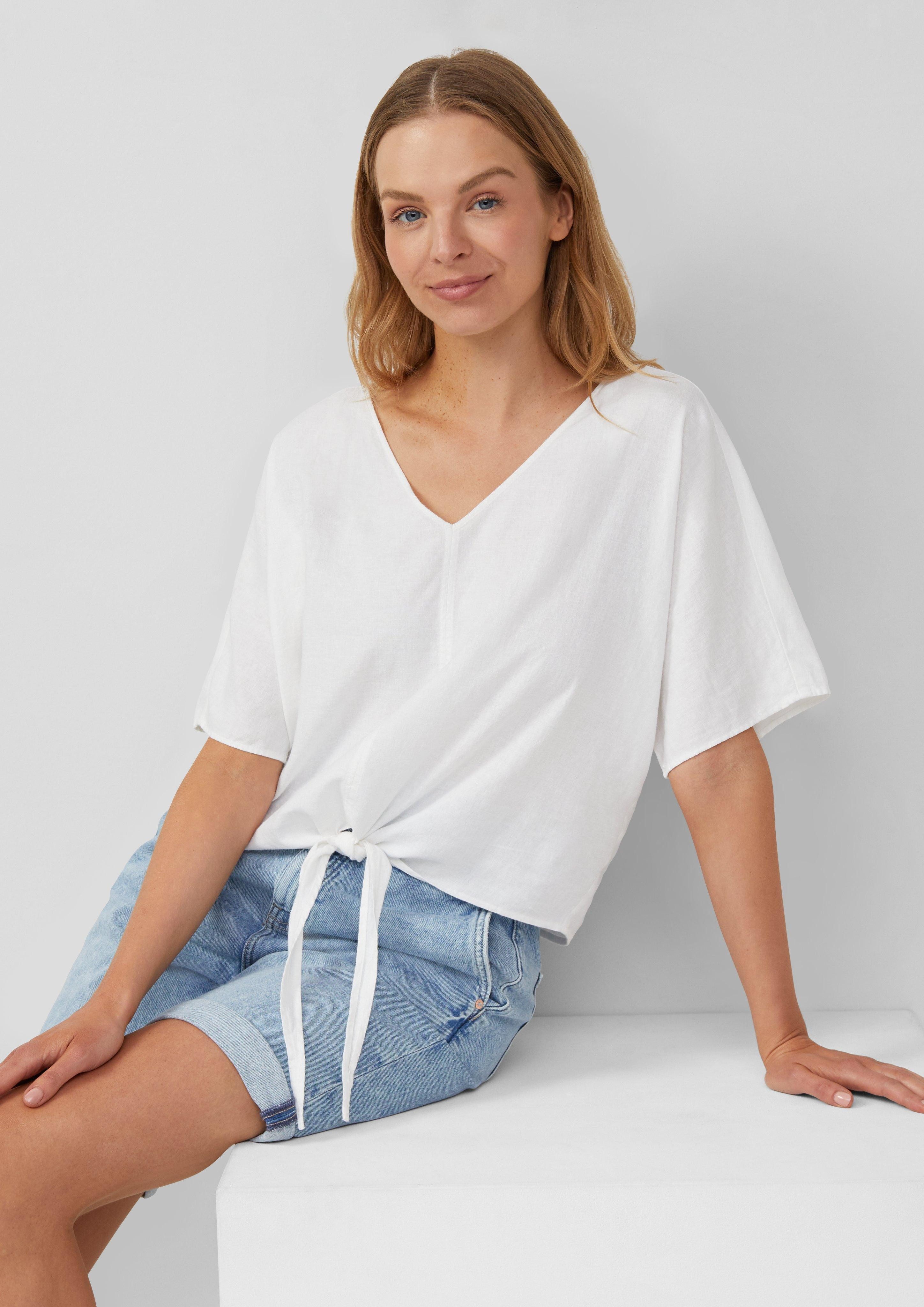 Blusentop Verkürzte Leinenmix-Bluse im Relaxed Fit