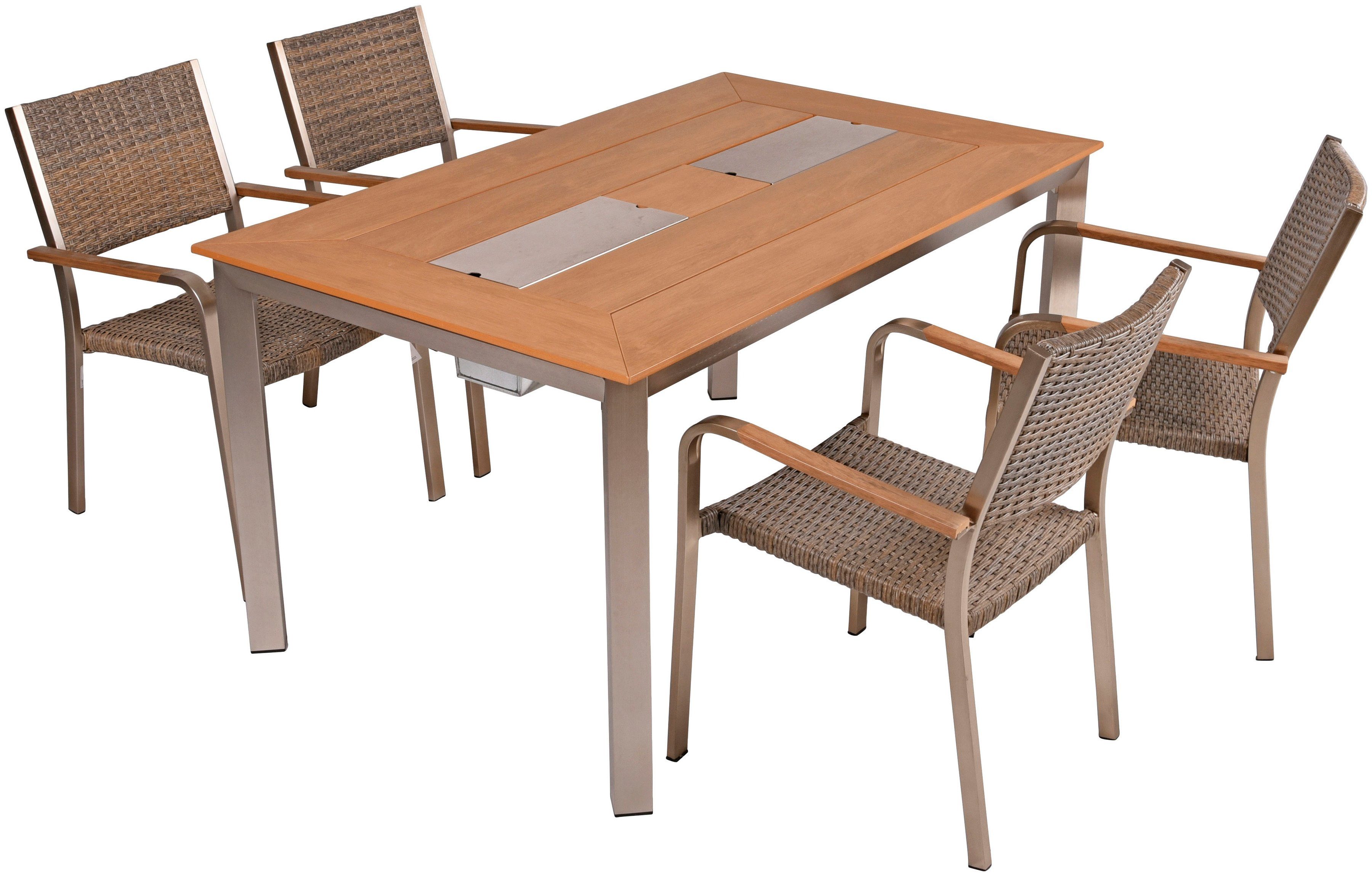 Garden Pleasure Garten-Essgruppe FLORENCE, (5-tlg), mit platzsparenden Stapelstühlen