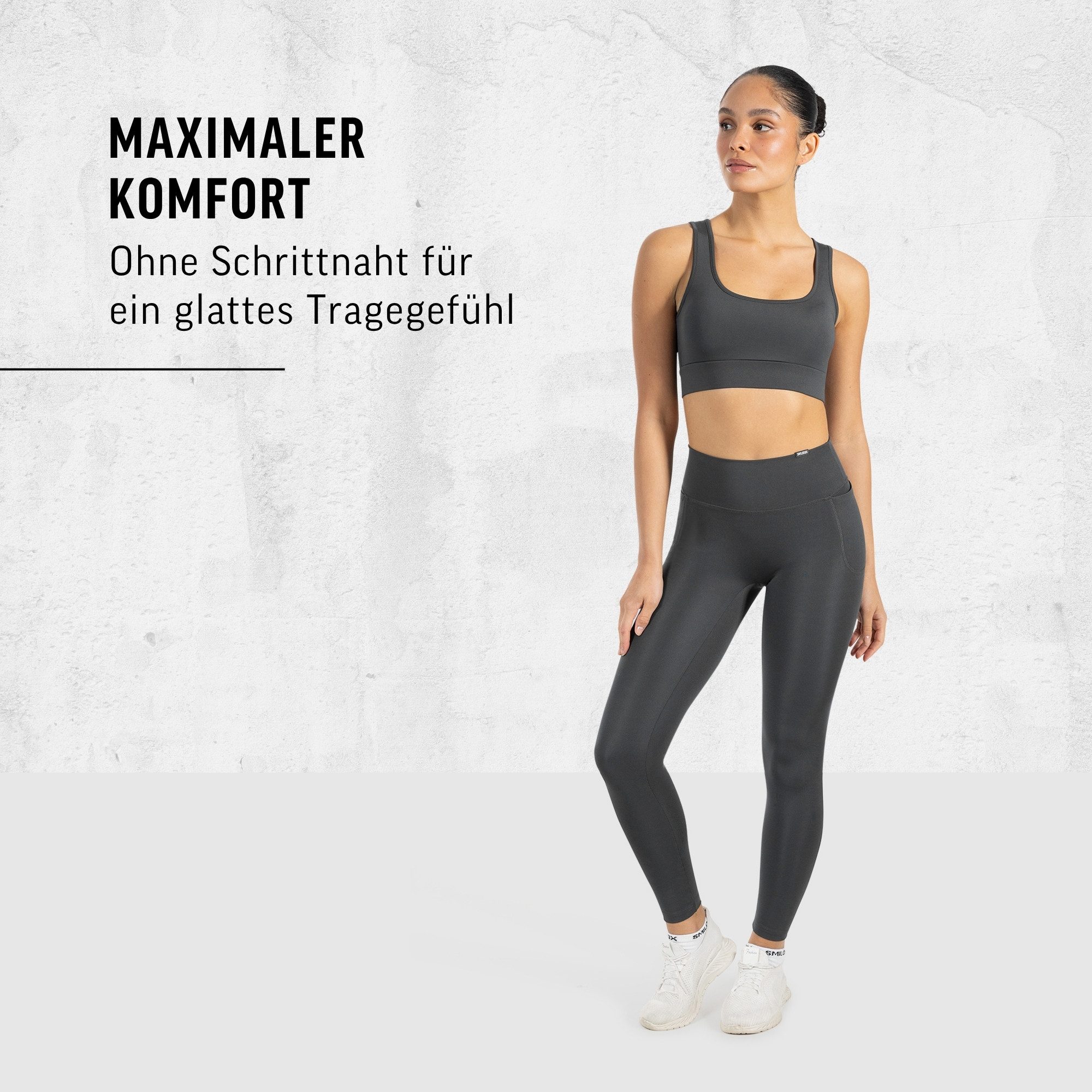 Smilodox Leggings Kelsy, High Waist Sportleggings V-Bund & seitlichen Eingrifftaschen nahtlos im Schritt, figurformende elastische Yogahose, Sport Freizeit